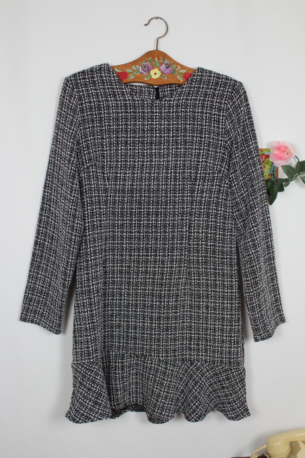 🌸🍒Robe d'hiver tweed noir & blanc - chic preppy - Taille 38/40🍒🌸