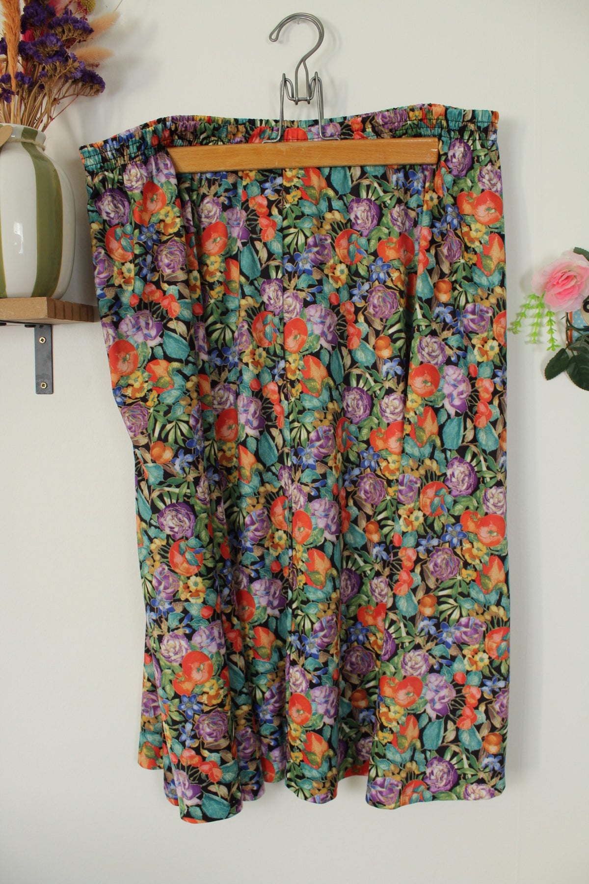 Jupe plissée vintage années 80 fleurs & fruits - Taille 46 à 52
