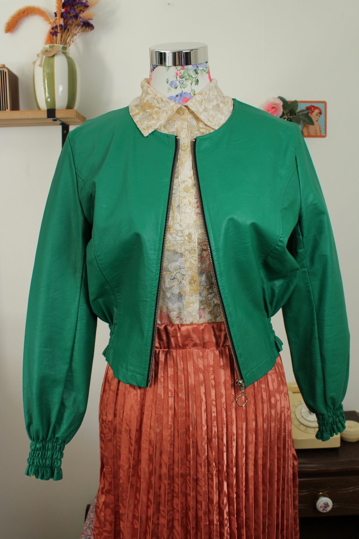 Veste vintage années 90/2000 vert pep's & manches froncées made in Italy - Taille 38