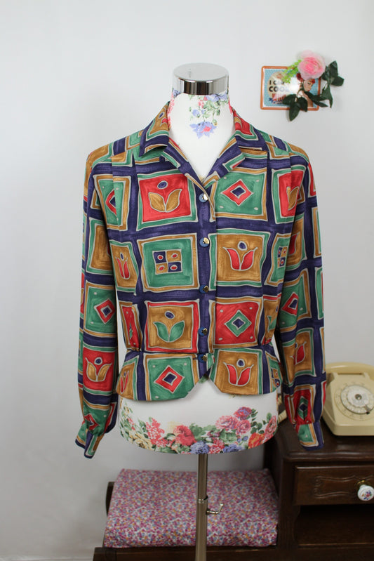 🌸Chemise vintage 80's formes géométriques colorées chic artistique - Taille 36/38🍒
