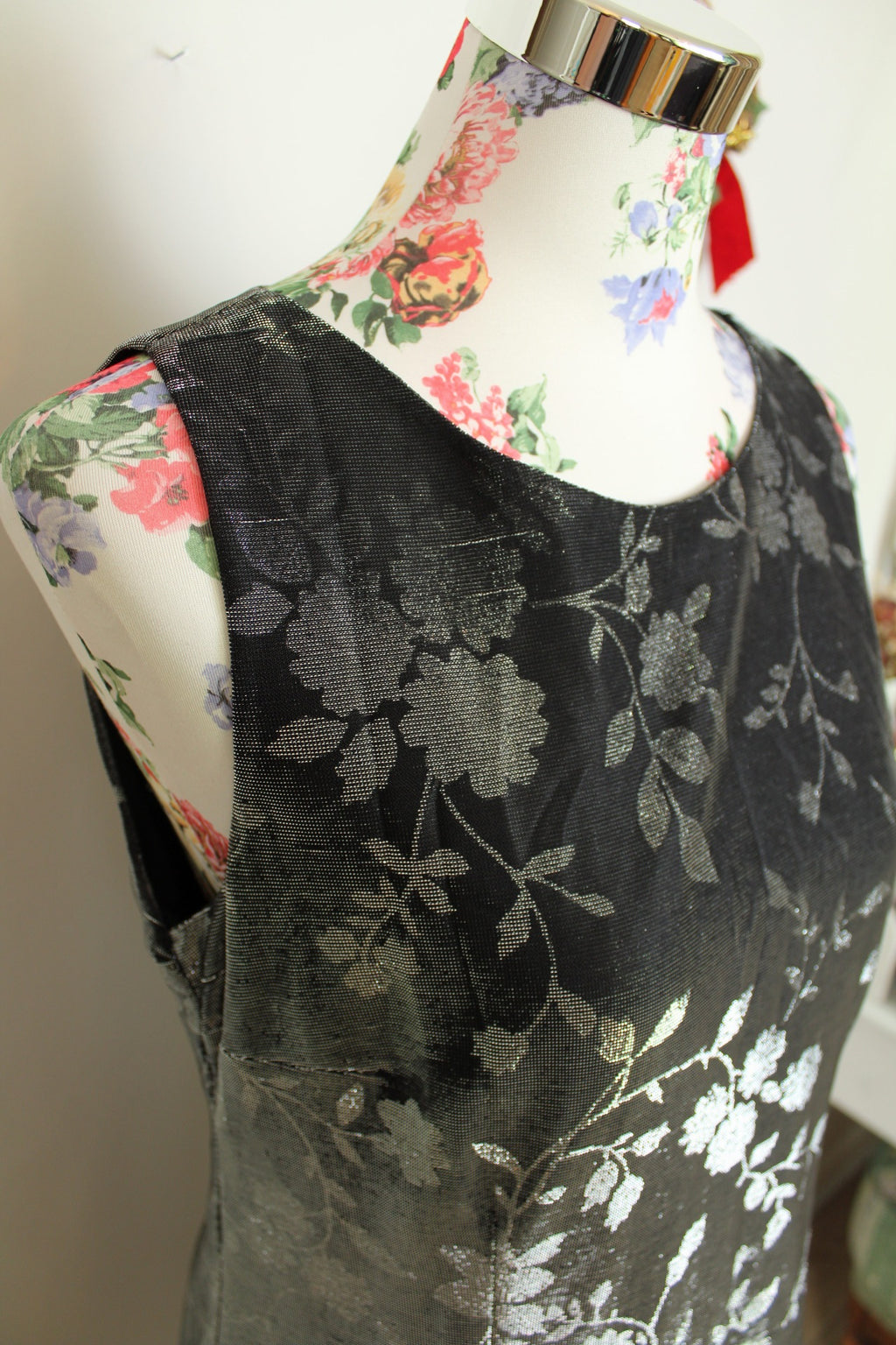 ✨Robe de soirée noire & argent vintage 90's - effet brocard pailleté✨