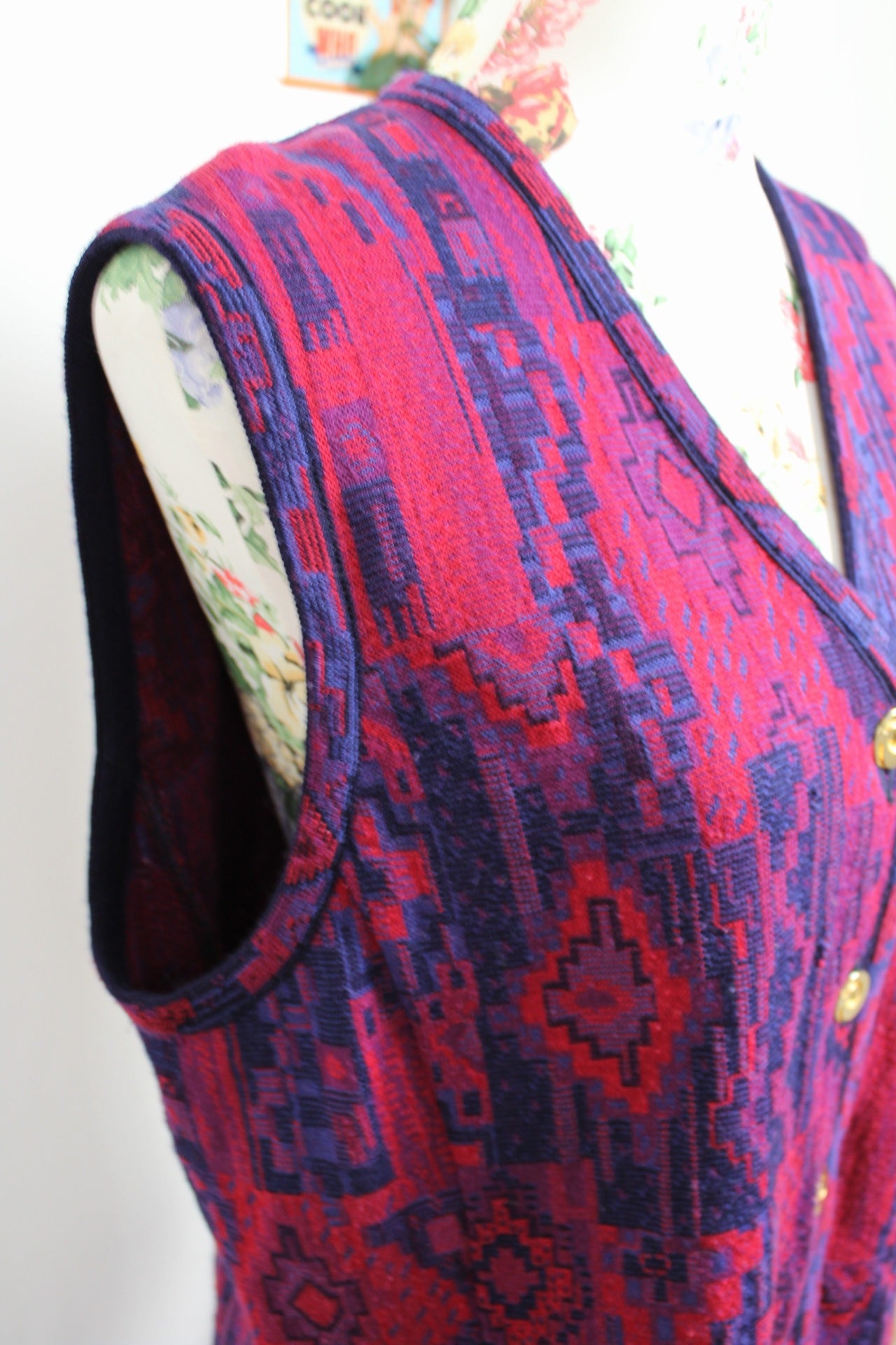 🌸🍒Gilet vintage Devernois Paris 80's - jacquard graphique bordeaux & violet 🍒🌸