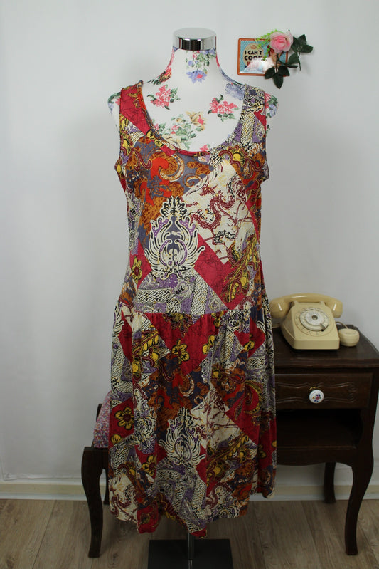 🌸🍒Robe vintage 70's patchwork bohème en coton - Taille 40/42🍒🌸