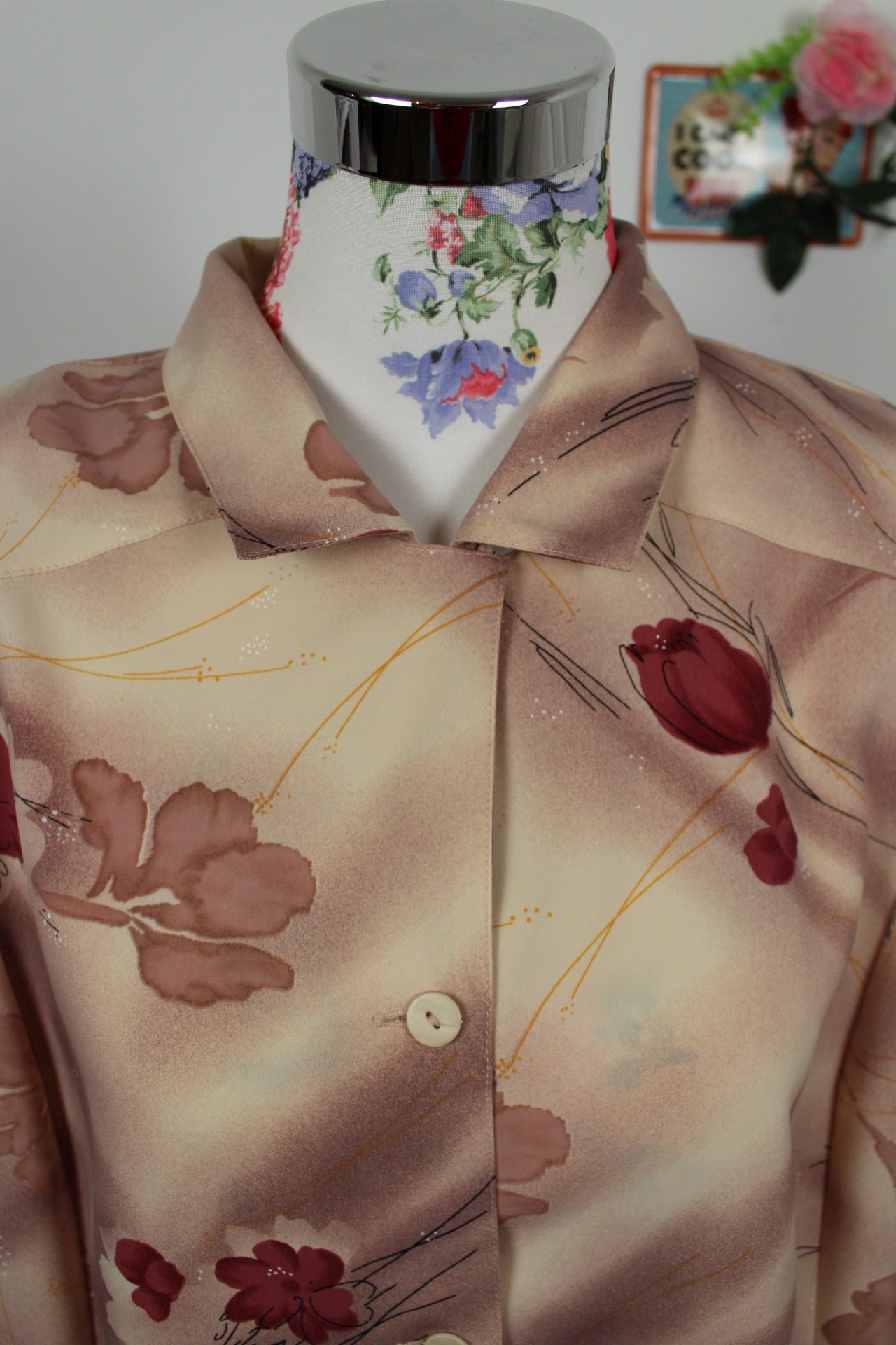 🍒🌸Chemise vintage Gevana 80/90s - fleurs et couleurs automnales - Taille 44/46🌸🍒
