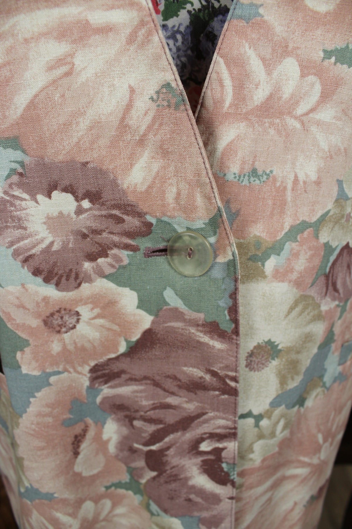 Veste vintage années 90 fleurs pastel esprit tapisserie romantique en lin & coton - Taille 44