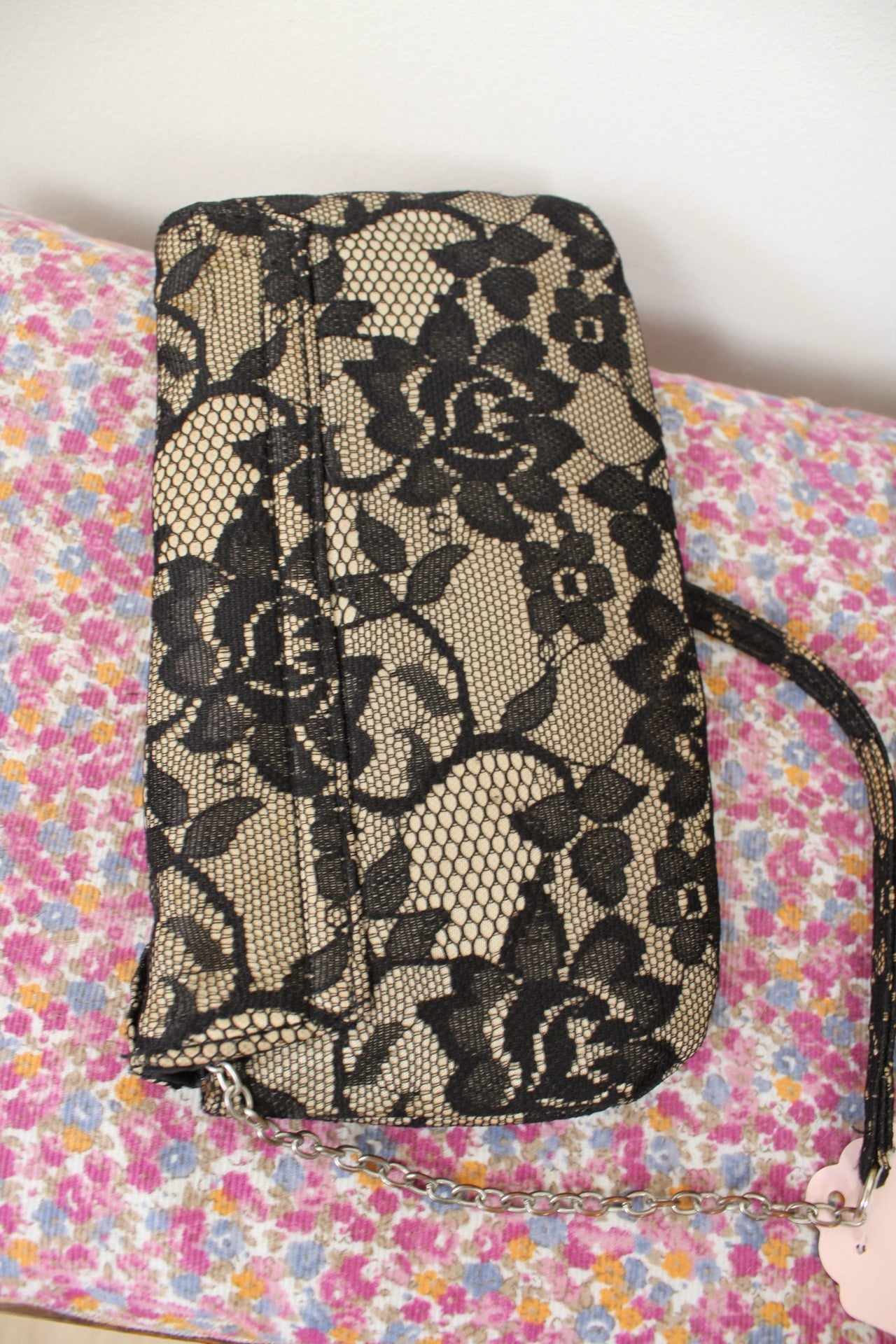 🌸🍒Sac pochette en dentelle noire fleurie Claire's années 2000 Y2k🍒🌸