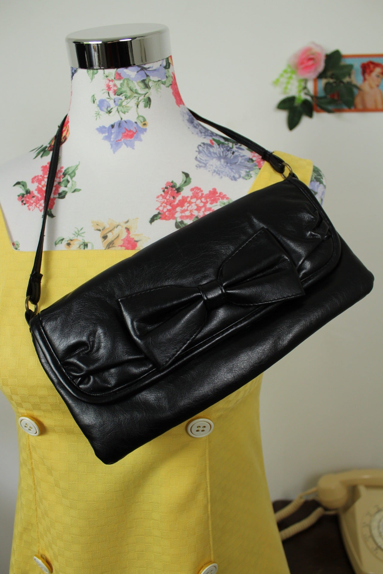🌸🍒Sac d'épaule noir Y2k 2000's nœud esprit pin-up/rockabilly🍒🌸