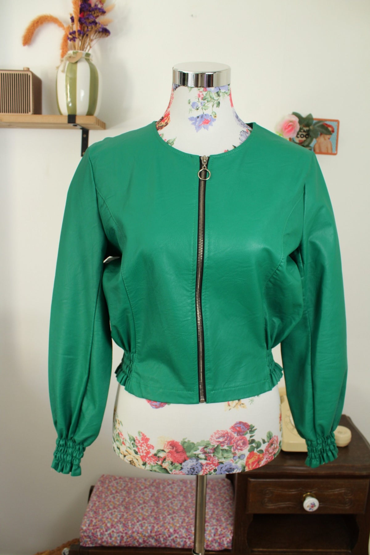 Veste vintage années 90/2000 vert pep's & manches froncées made in Italy - Taille 38