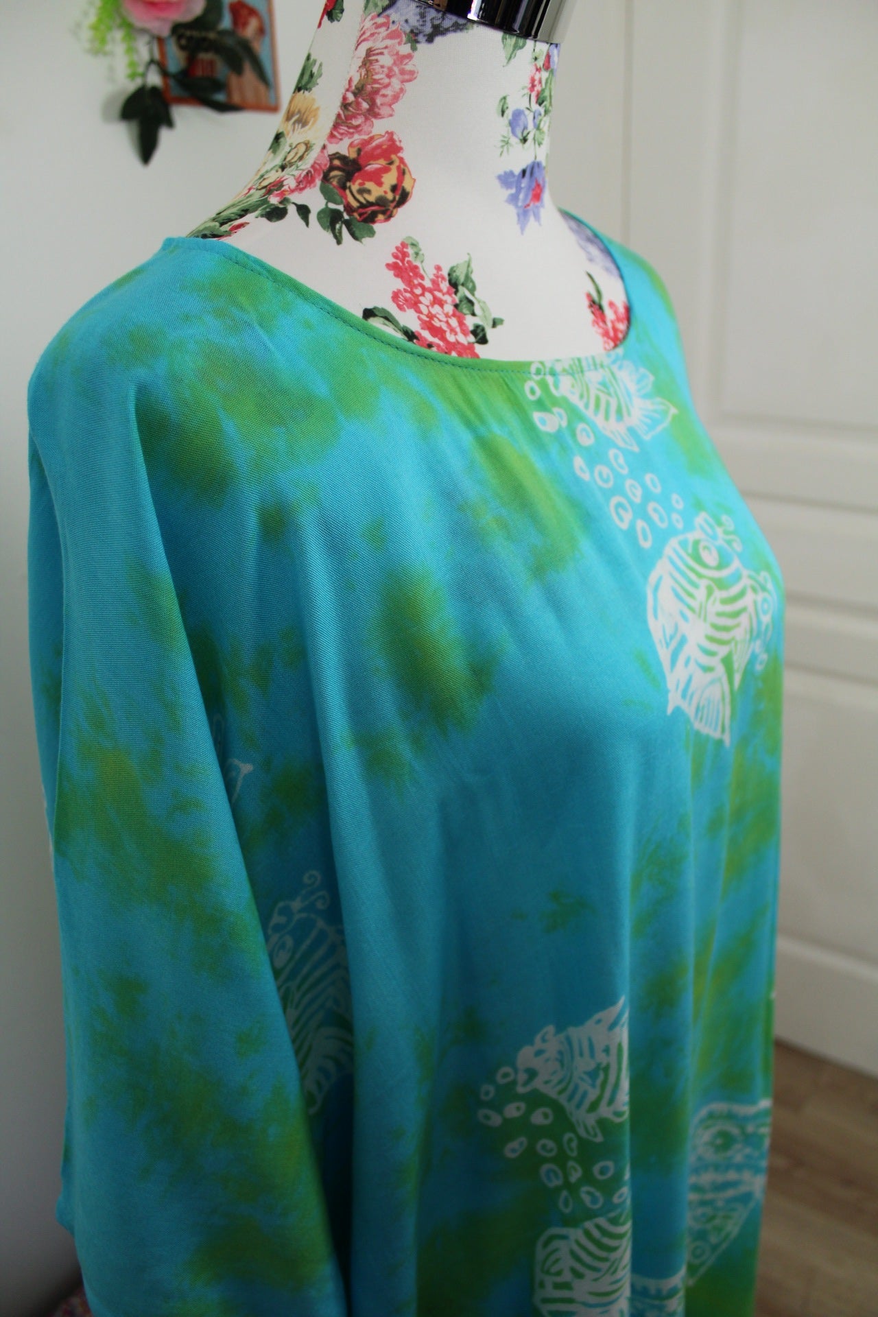 🌸🍒Tunique de plage Tie and Dye poissons exotiques - taille unique🍒🌸