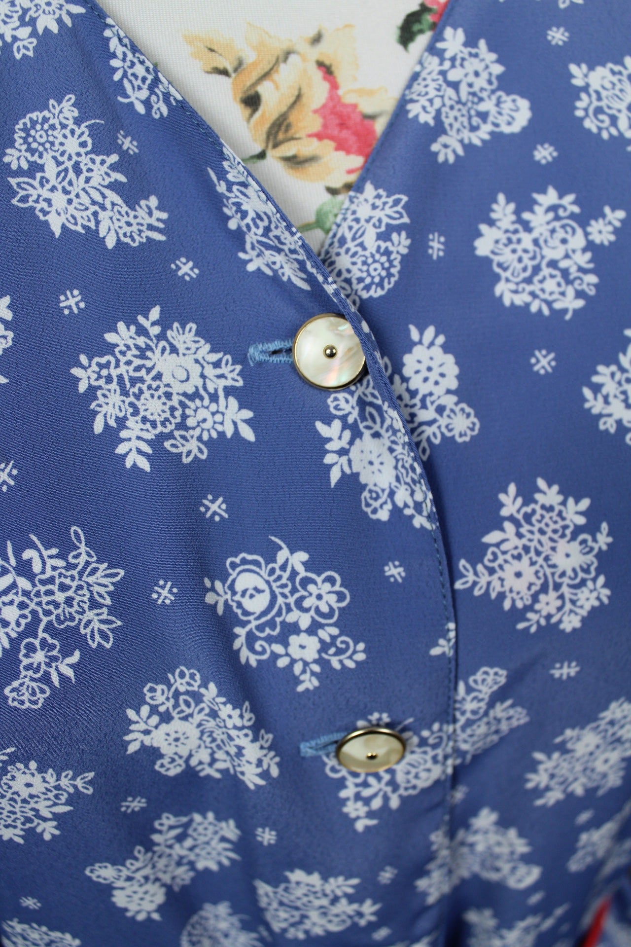 🌸🍒Robe vintage 90's bleue & bouquets de fleurs - Gevana made in France - Taille 42/44🍒🌸