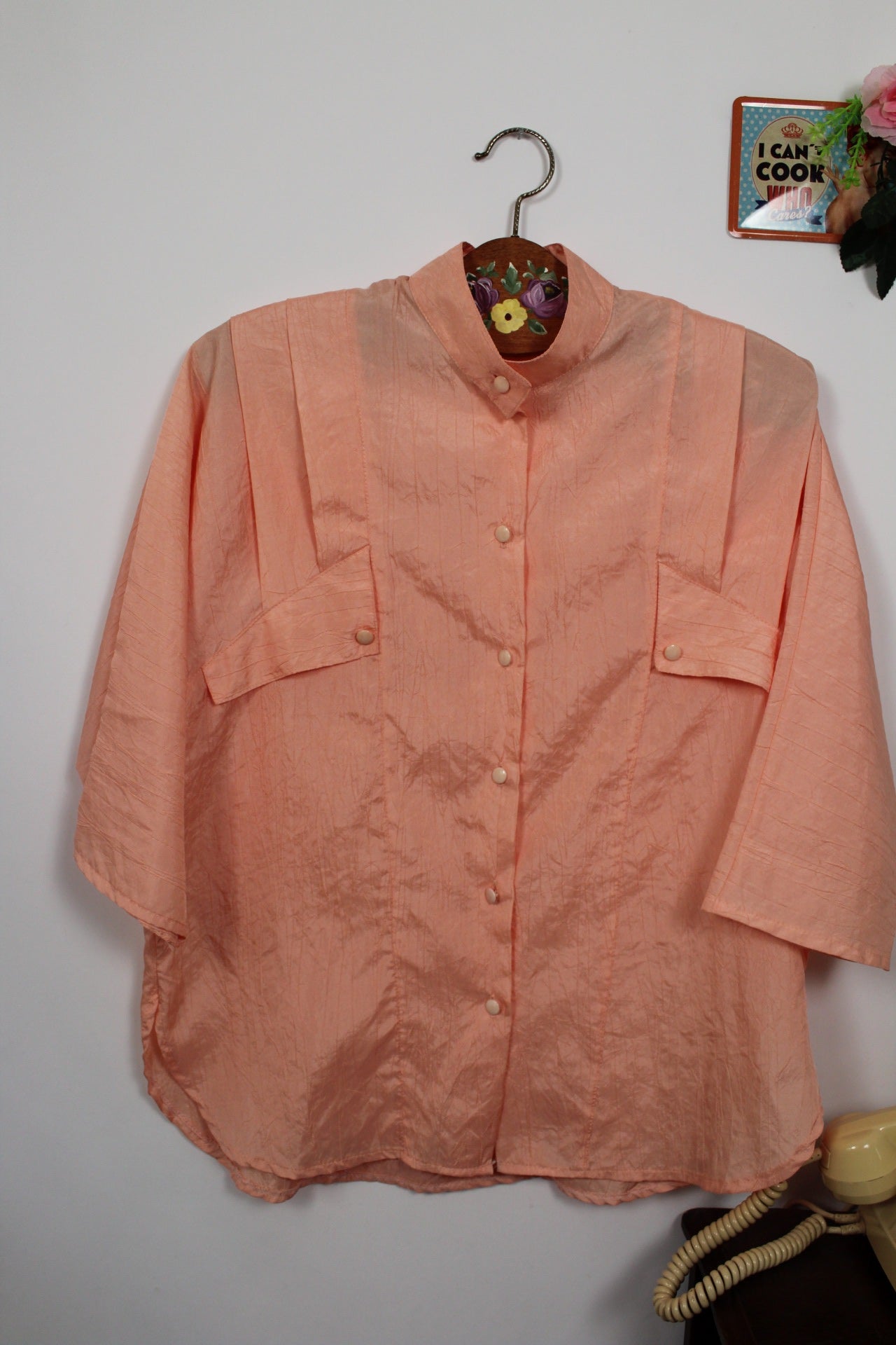 🌸🍒Chemise vintage 80/90's rose pêche - coupe & manches amples - Taille 40/42🍒🌸