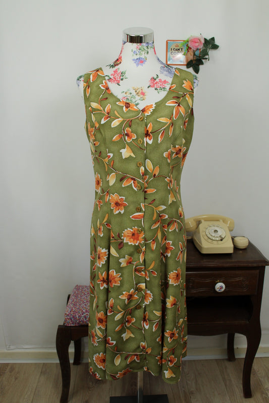 🌸🍒Robe vintage 90's florale tons effet naturel & laçage dans le dos - Taille 38🍒🌸