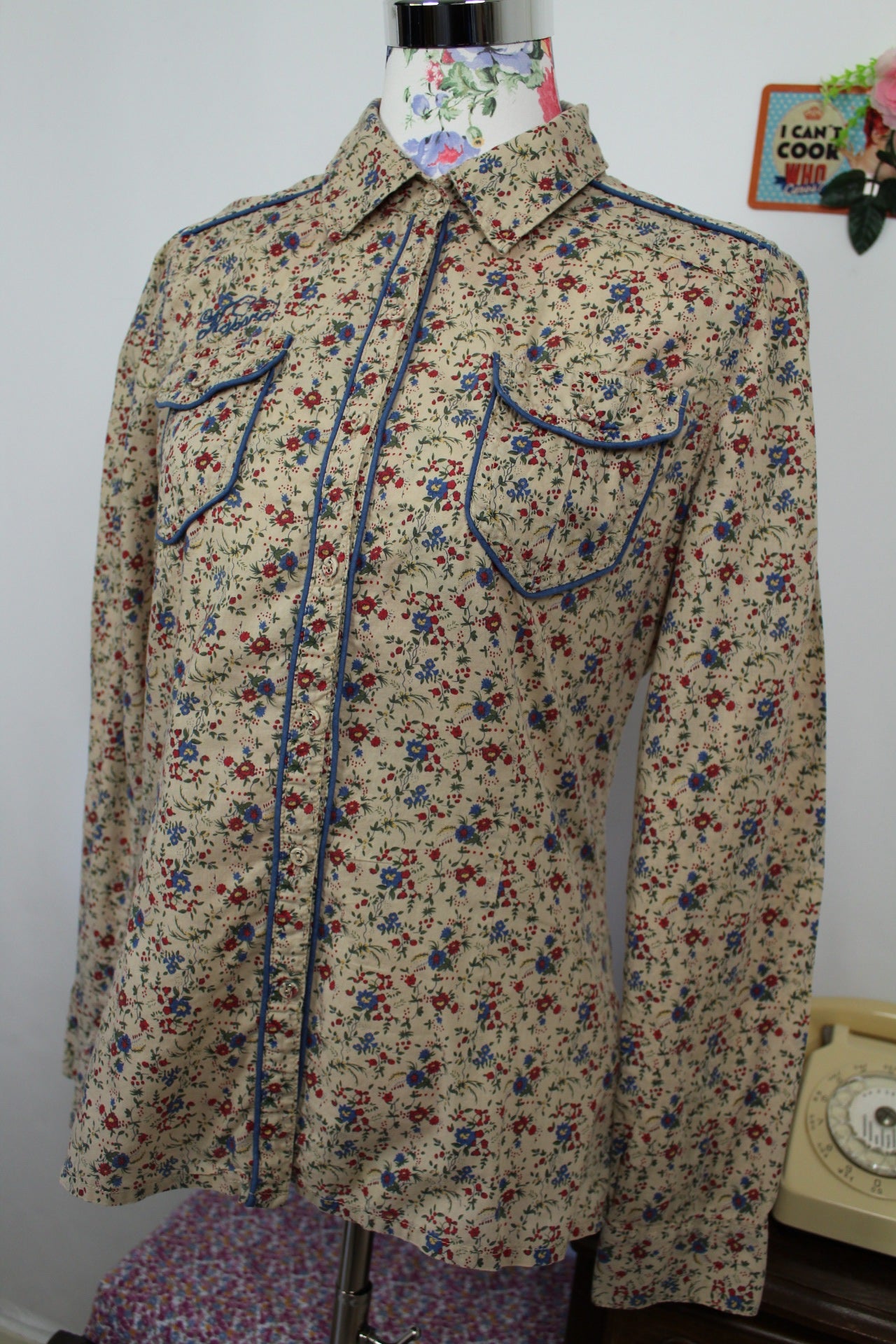🍒🌸Chemise Kaporal 2000's fleurie - style western chic - 100% coton - Taille 38🌸🍒