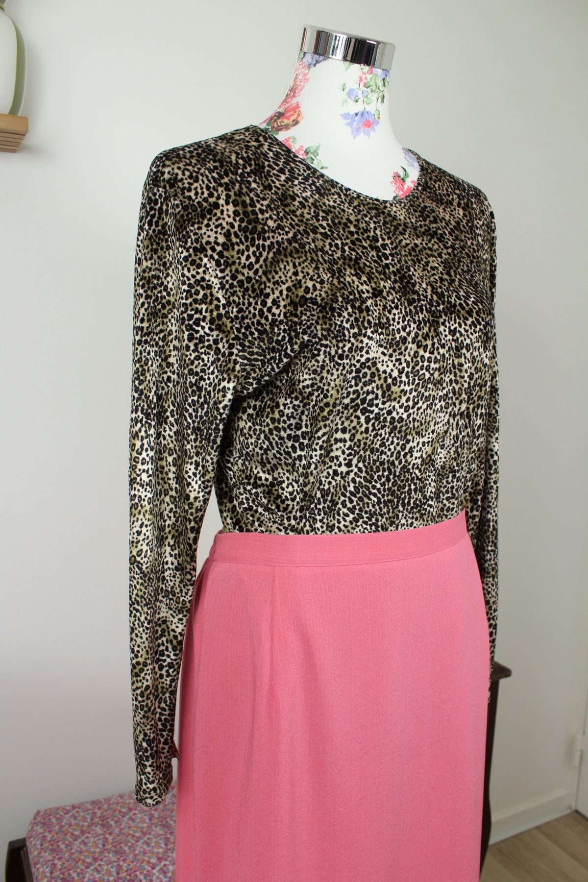 Blouse léopard vintage années 90 en velours - pin-up/rockabilly - Taille 38/40