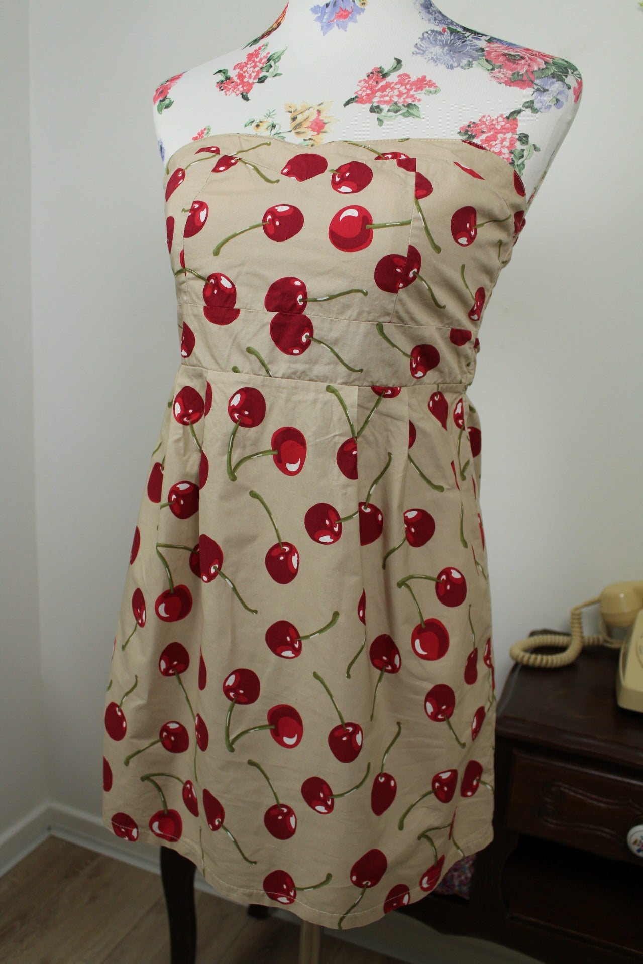 🍒🌸Robe rockabilly/pin-up bustier motif cerises en coton - Taille 38🌸🍒