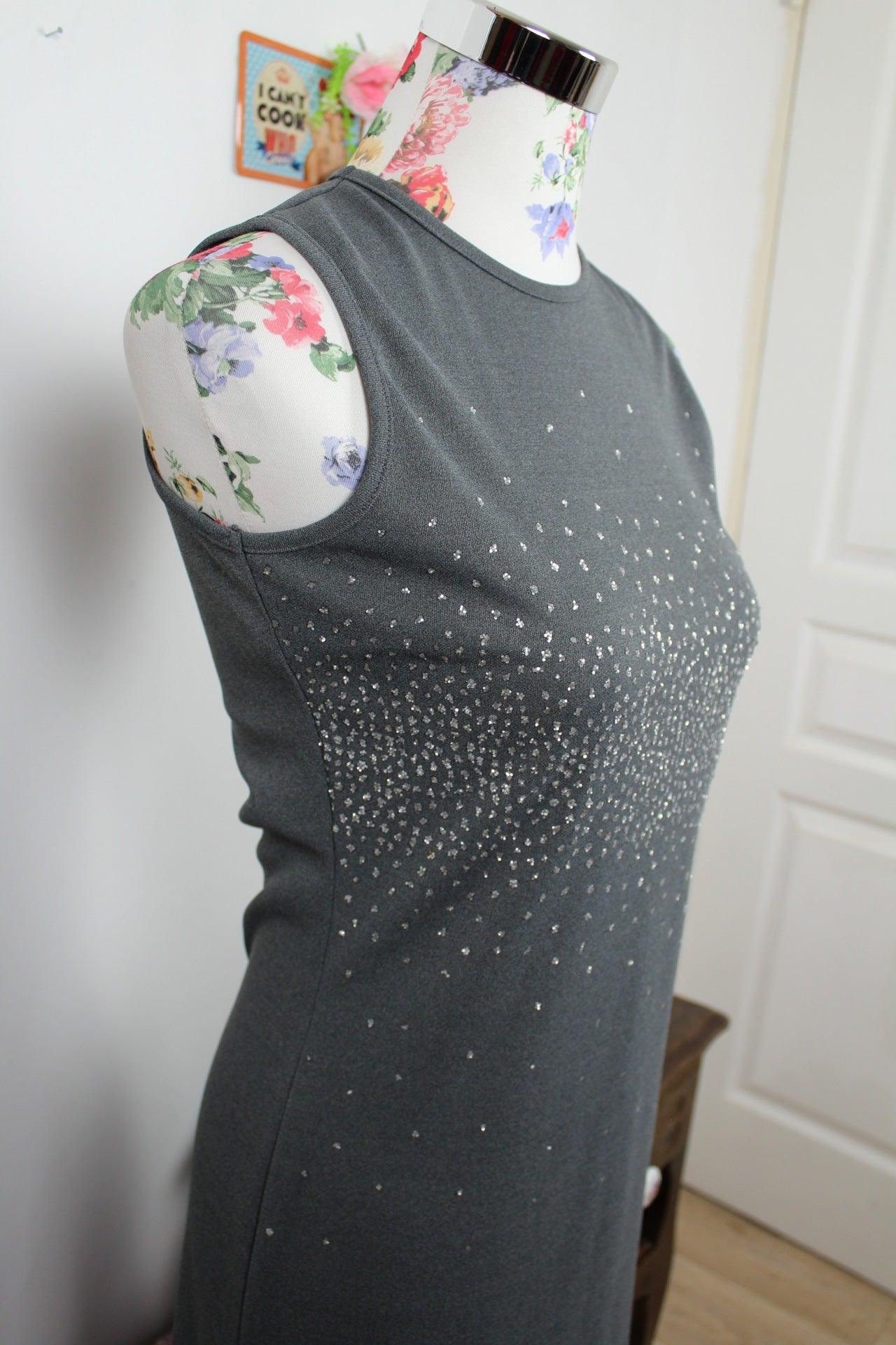 🌸🍒Robe vintage grise à strass 90's - made in U.K - Taille 34/36🌸🍒