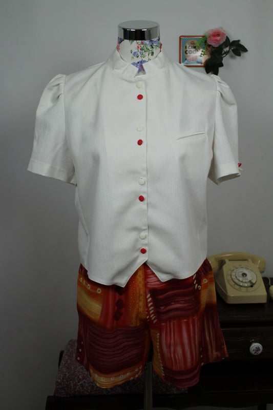 🌸🍒Chemisier blanc vintage 80/90s en coton épais côtelé - Taille 40🍒🌸