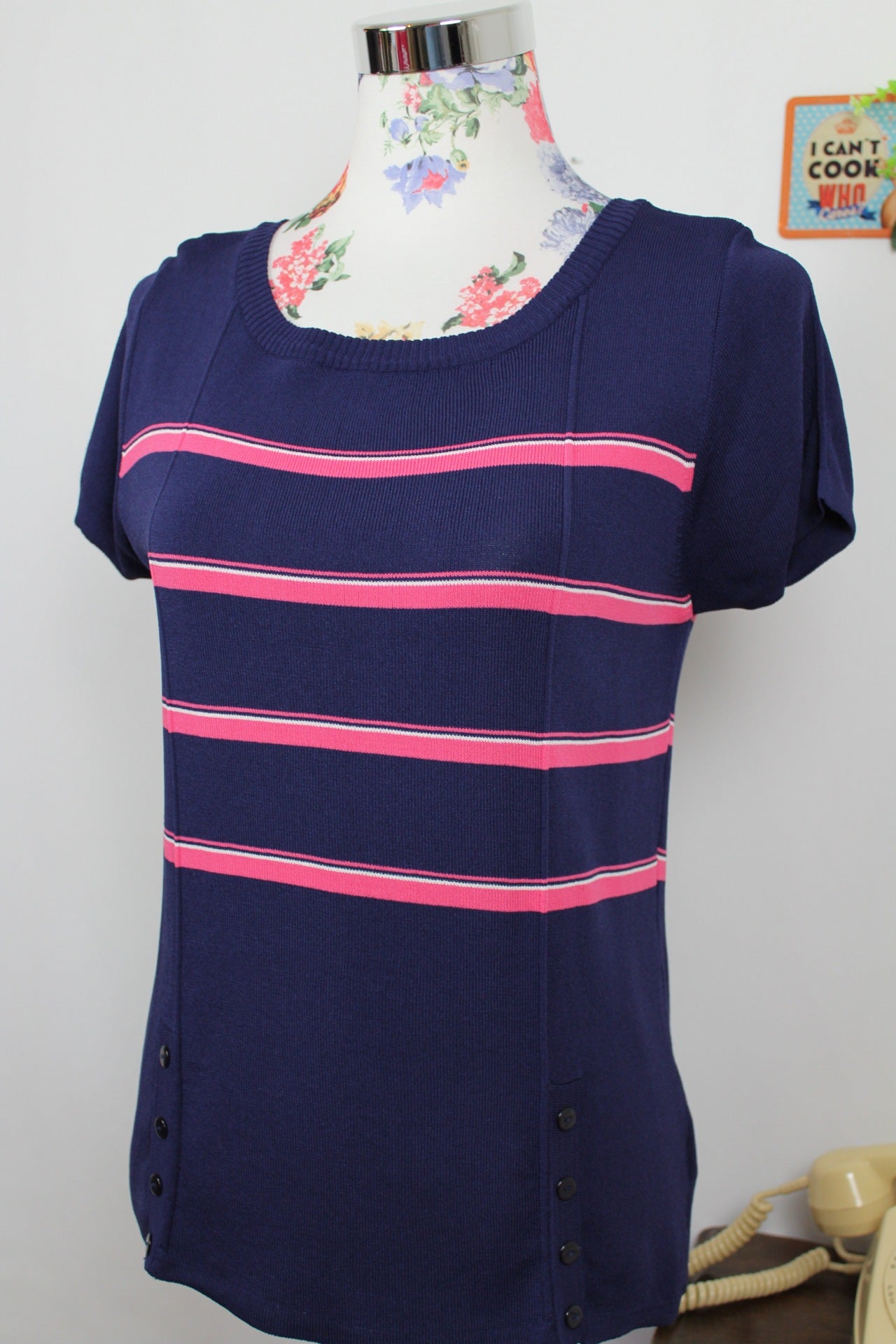 🌸🍒Haut Y2k 2000s marine & rayures rose vif - Taille 38/40🍒🌸