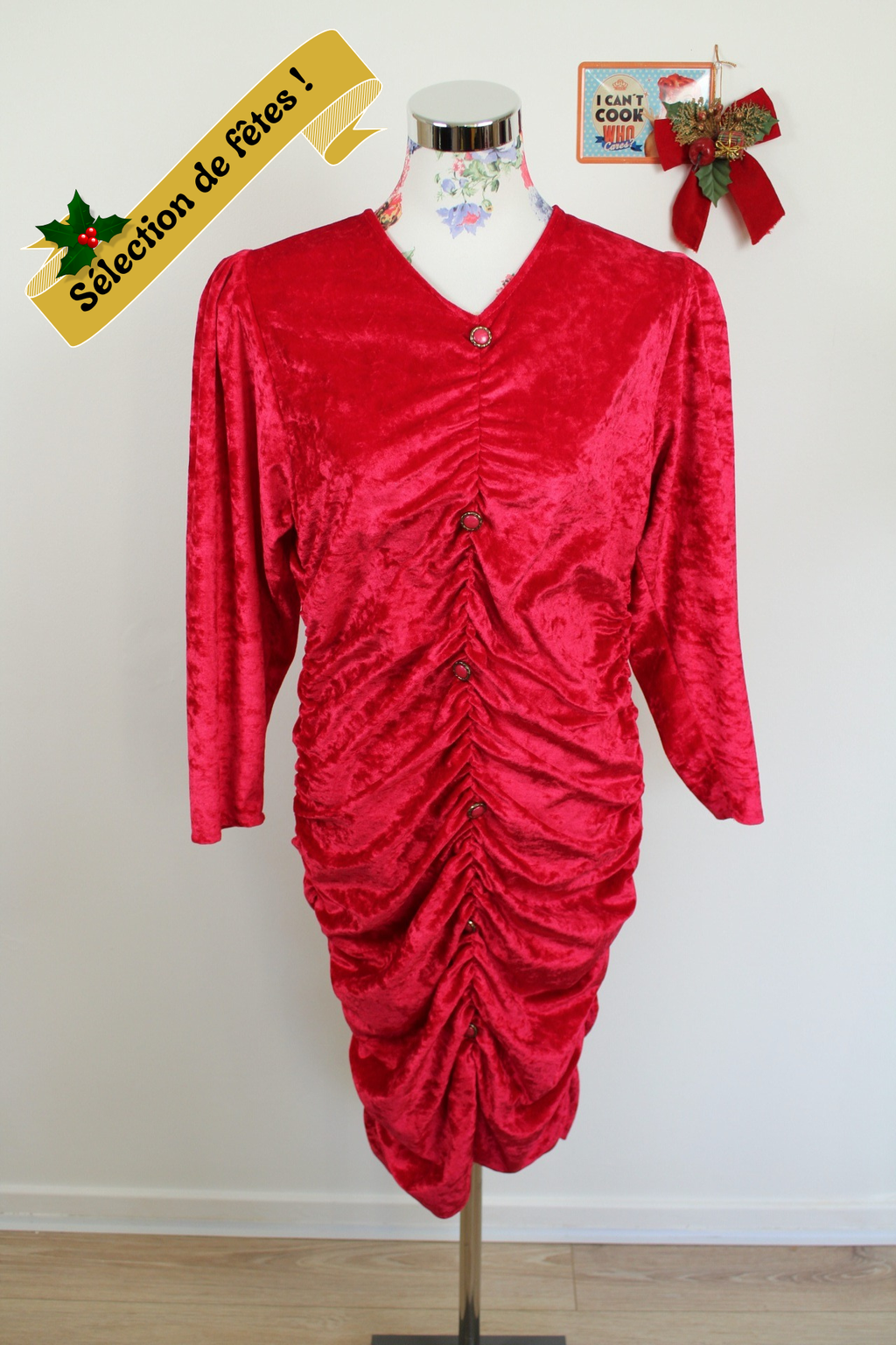 ✨Robe rouge en velours satiné drapé 80's - robe de soirée made in France✨