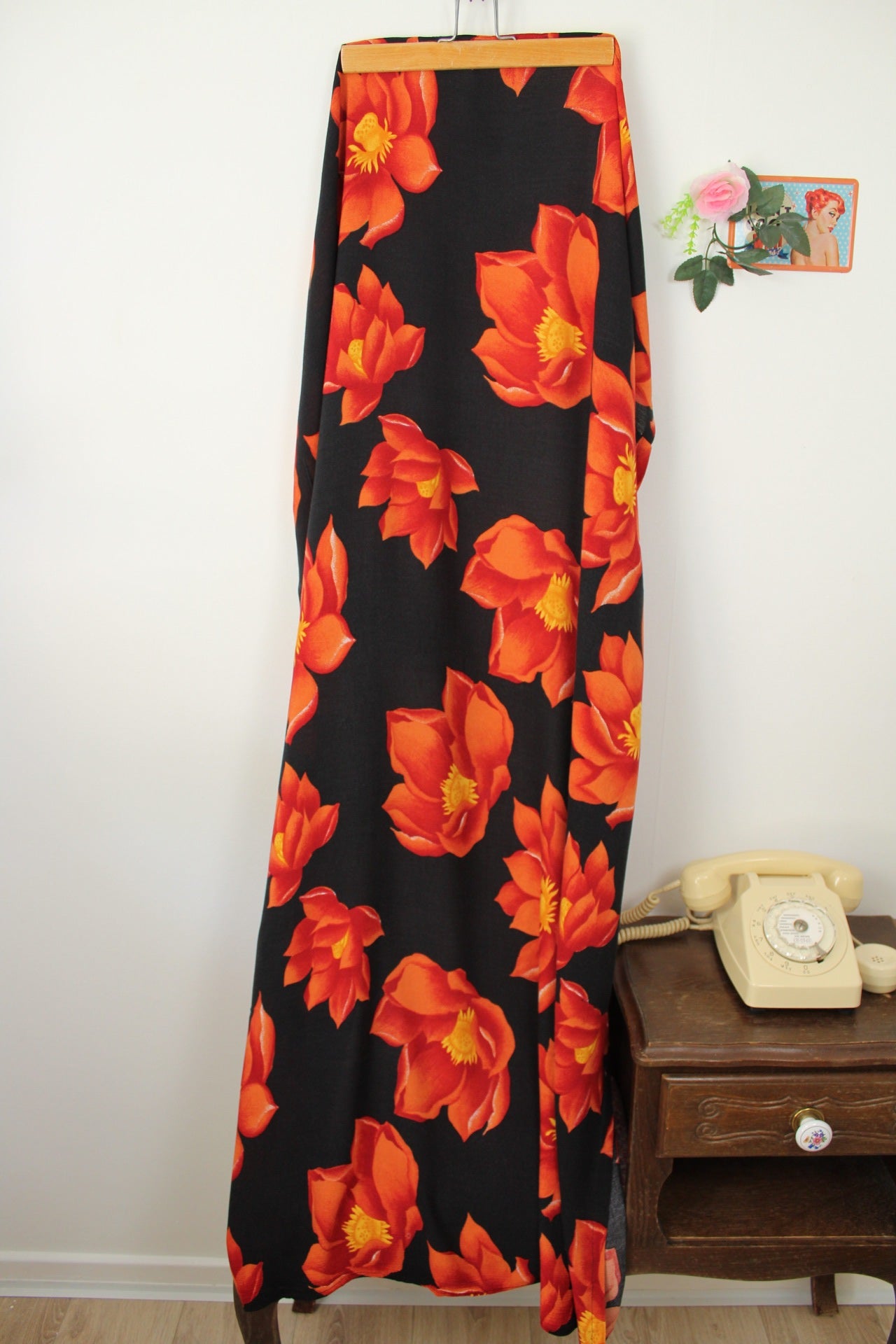 🌸🍒Paréo vintage 90's noir & fleurs de lotus XXL 🍒🌸