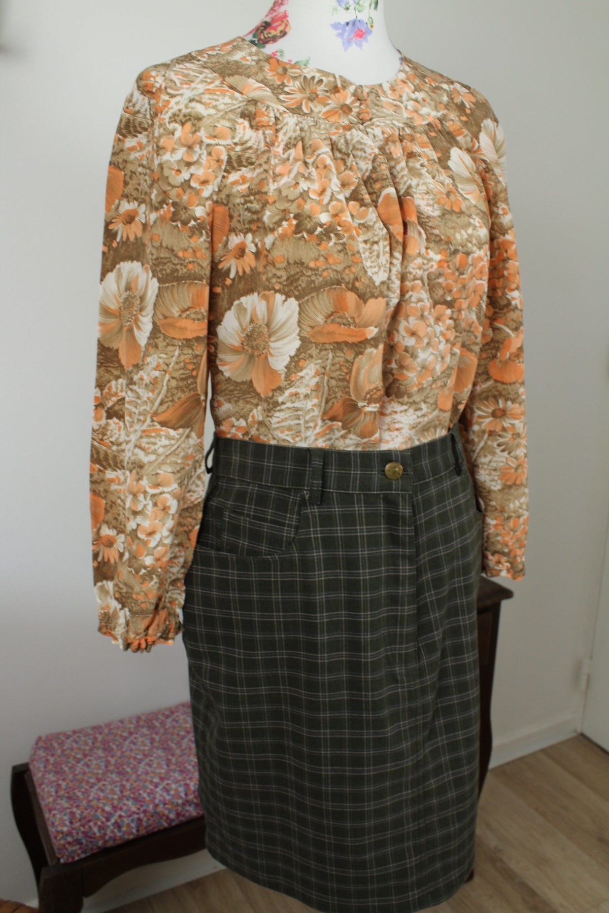 Jupe vintage années 90 à carreaux tartan vert foncé Chassé Croisé - Taille 38