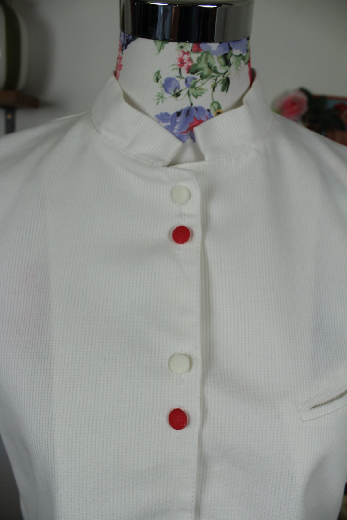 Chemisier blanc vintage années 80/90 en coton épais côtelé - Taille 38/40