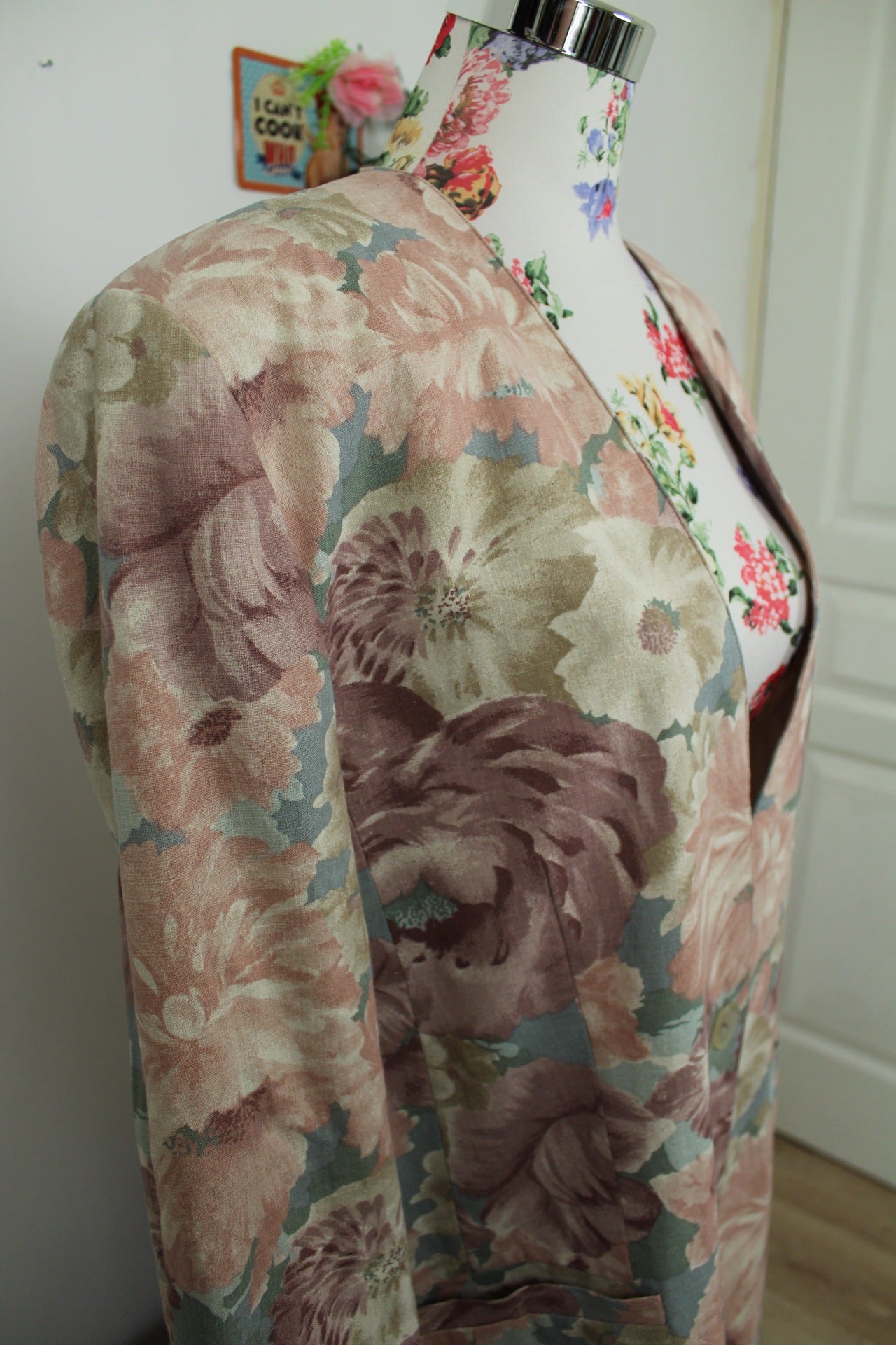🌸🍒Veste vintage 90's fleurs pastel esprit tapisserie romantique en lin - Taille 44🍒🌸