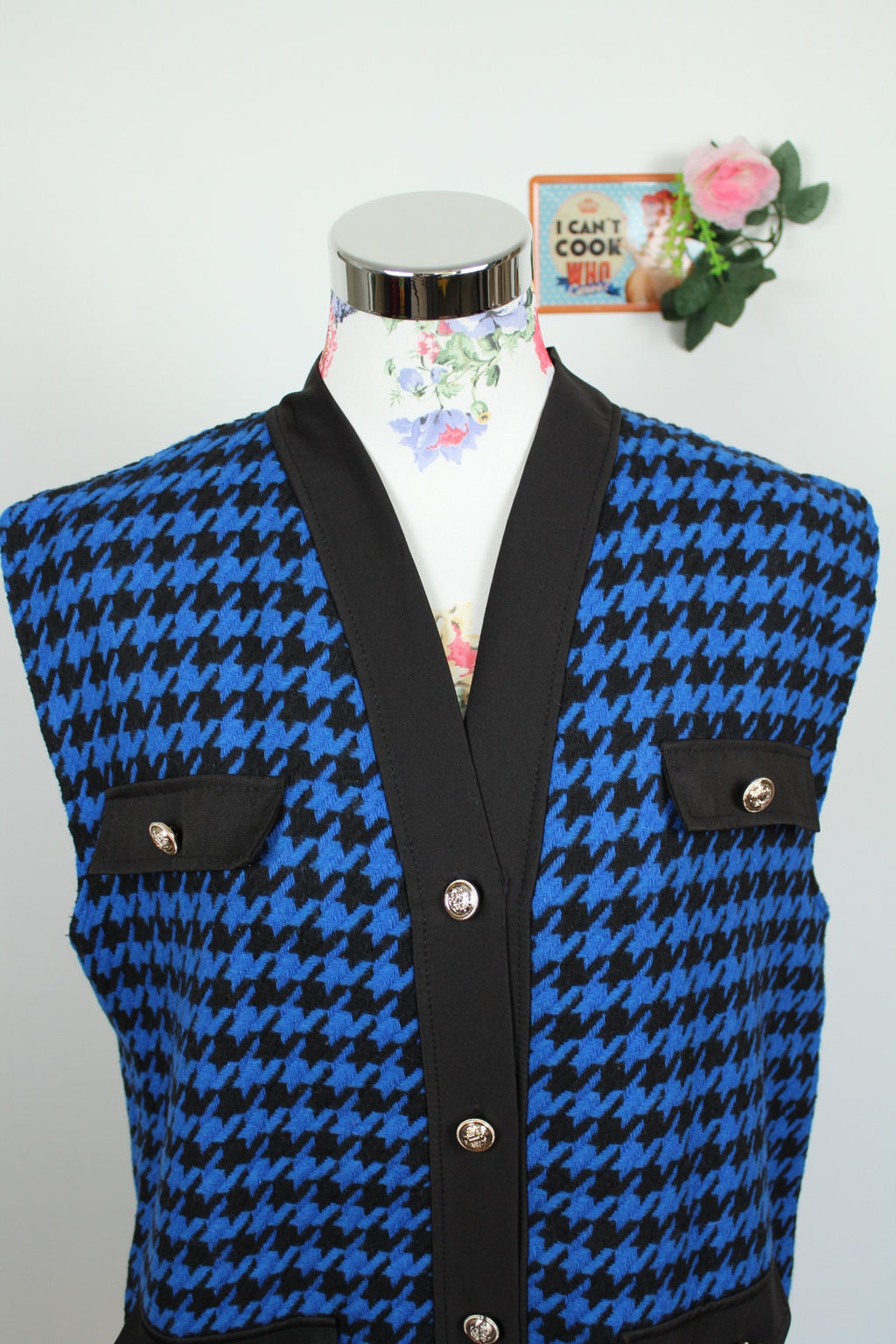 🌸Cardigan/gilet sans manches pieds de poule 90's bleu électrique - made in Italy🍒