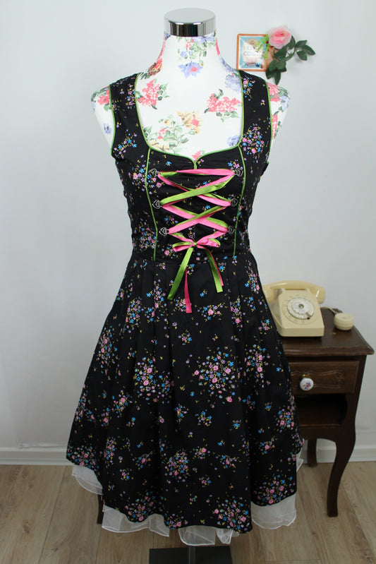 🌸🍒Dirndl bavarois moderne fleuri & laçage flashy - Taille 34🍒🌸