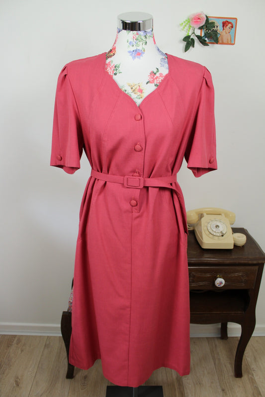 🌸🍒Robe vintage rose poudré 80's - coupe ceinturée - Taille 40/42🍒🌸