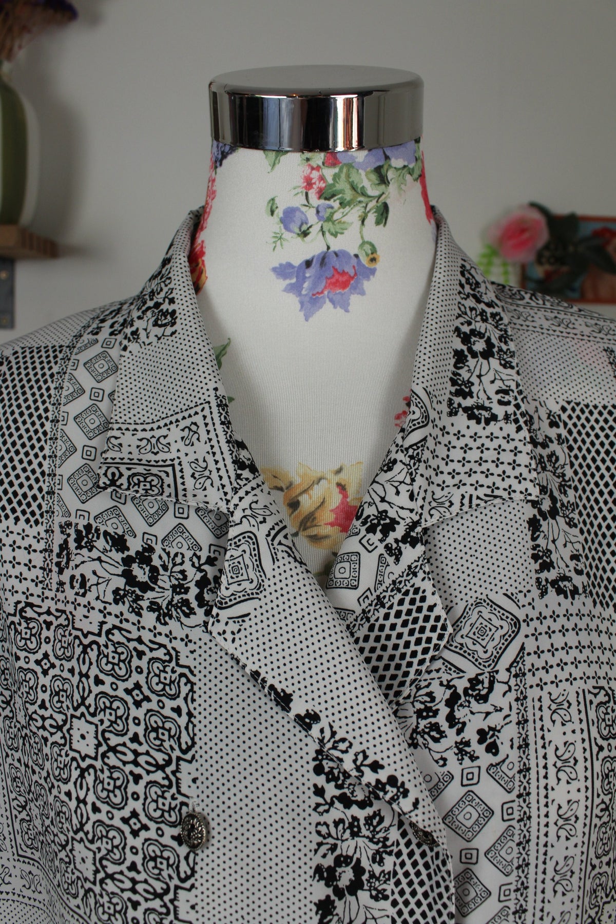 Chemise preppy vintage années 80 pois, fleurs & paisley - Taille 42/44