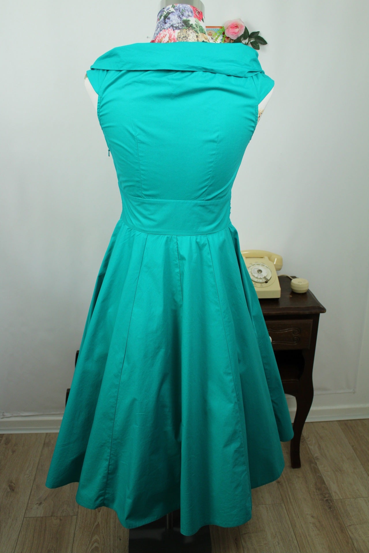 🌸🍒Robe pin-up/rockabilly Closet London turquoise & buste cache-cœur - Taille 36🍒🌸