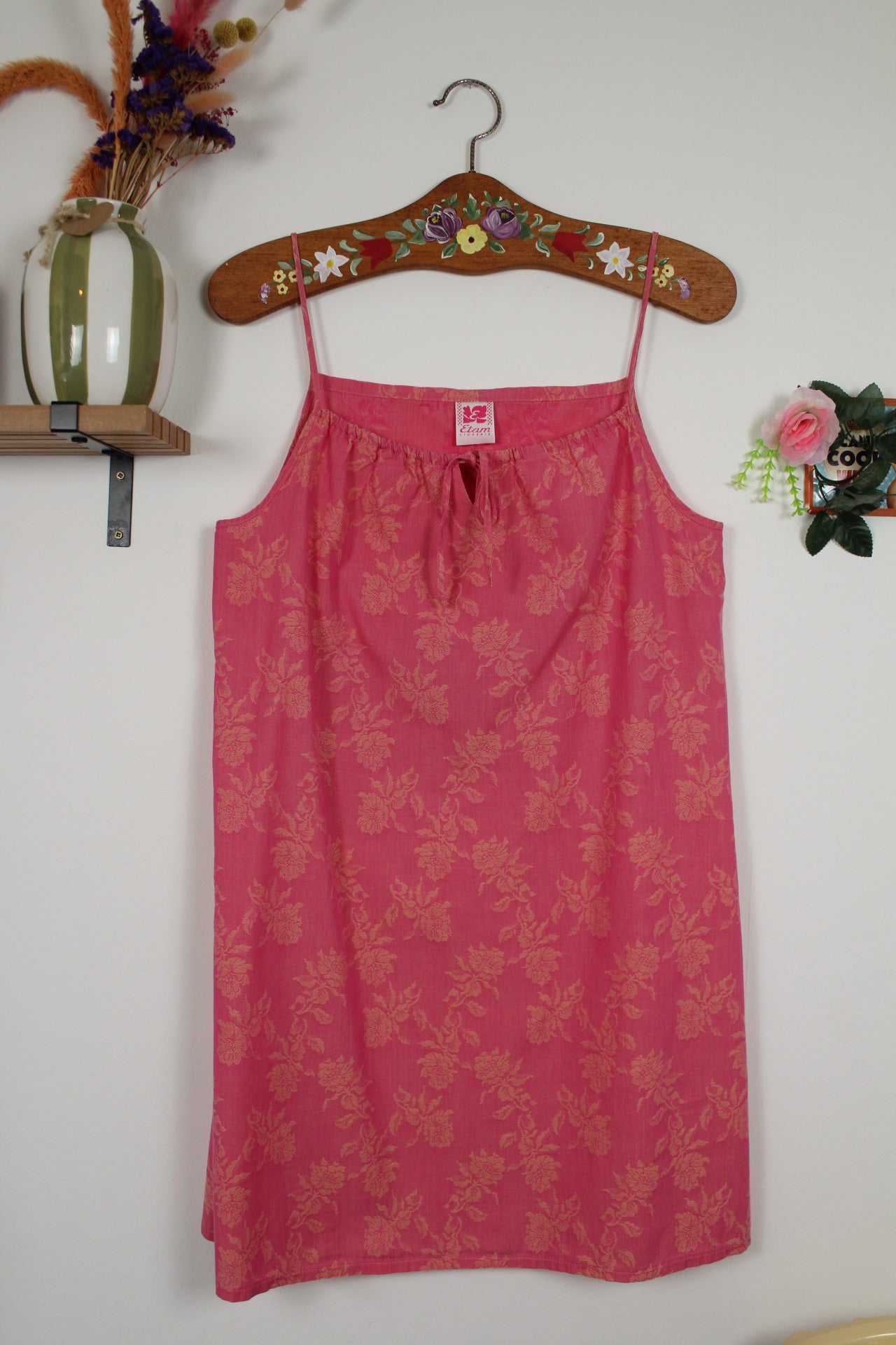 🌸🍒Robe vintage 90's Etam rose bonbon & fleurs en relief - 100% coton - Taille 38🍒🌸