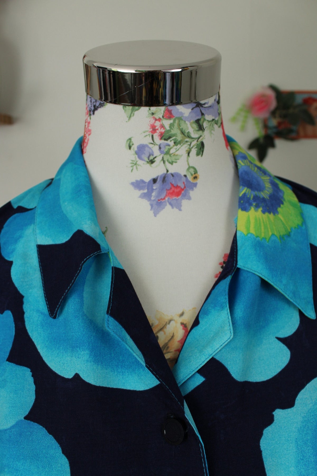 🌸🍒Robe chemise vintage années 90 fleurs XXL bleu ciel pep's - Taille 36🍒🌸