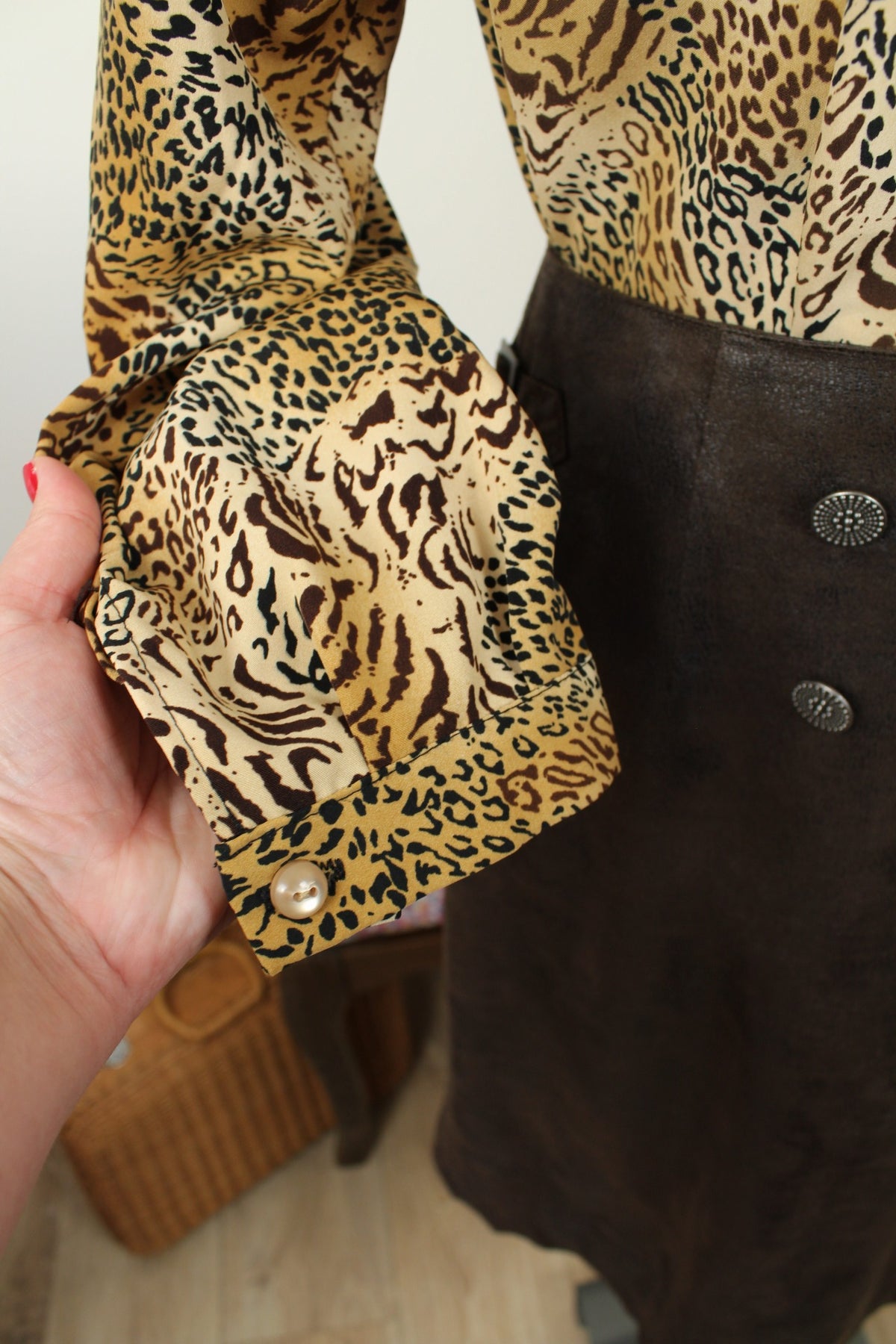 Chemise vintage années 90 imprimé animal chic léopard - Taille 42/44
