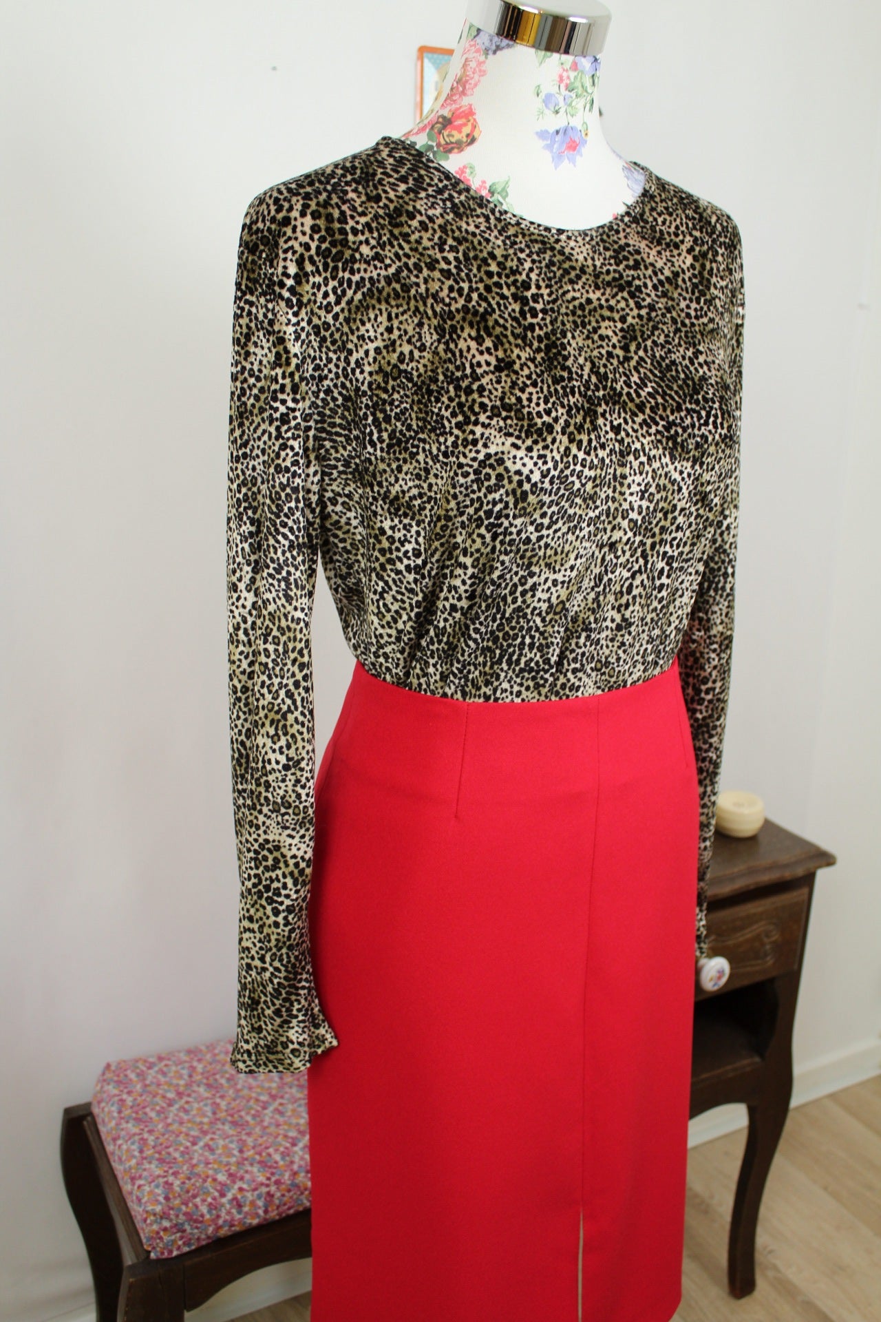 🌸🍒Jupe crayon vintage 80's rouge vif - pin-up/rockabilly- Taille 38🍒🌸