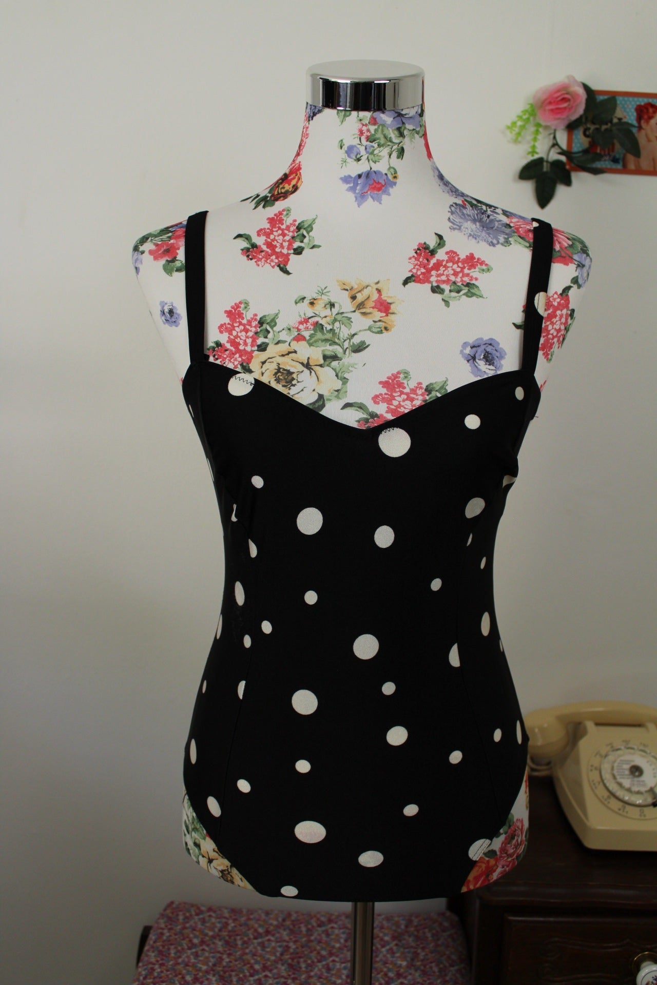 🌸🍒Maillot de bain vintage 80/90's pois & laçage style pin-up - Taille 38🍒🌸