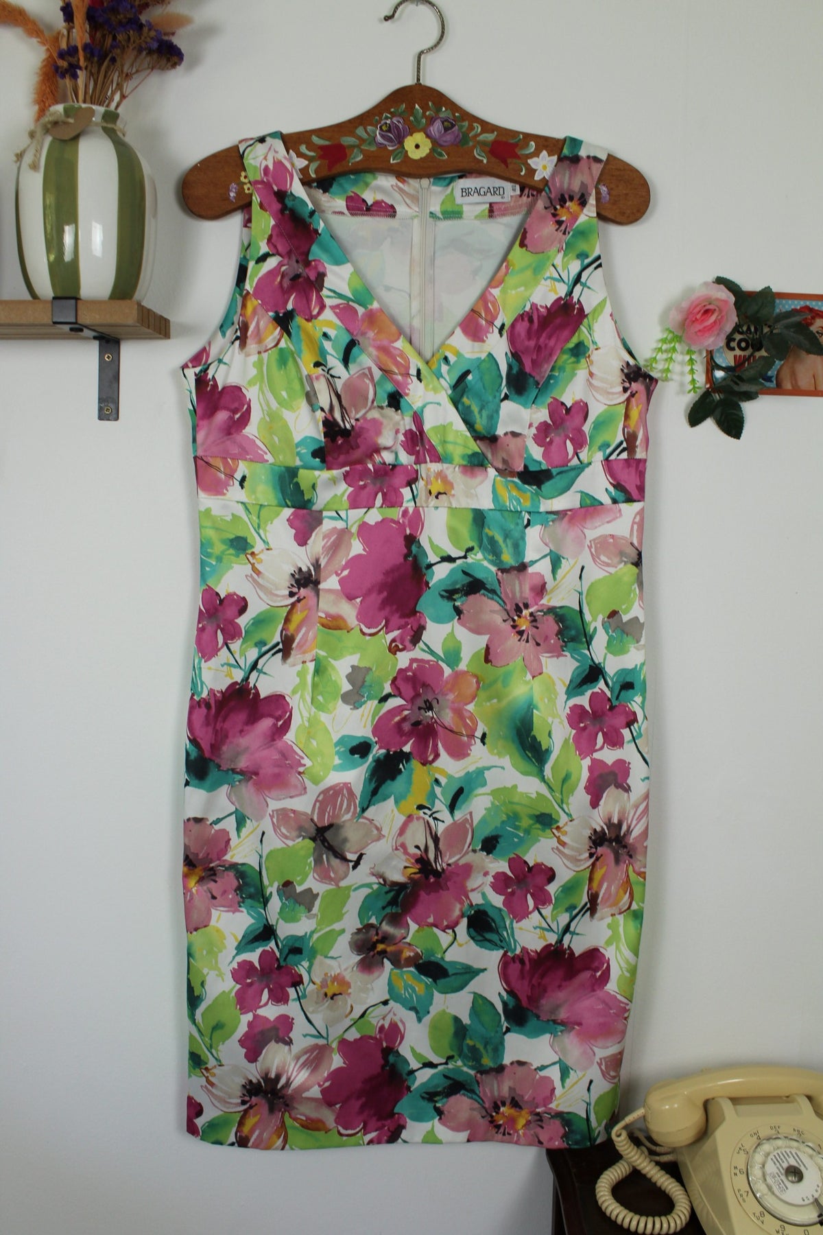 Robe vintage années 80/90 fleure façon aquarelle satinée - Taille 38/40