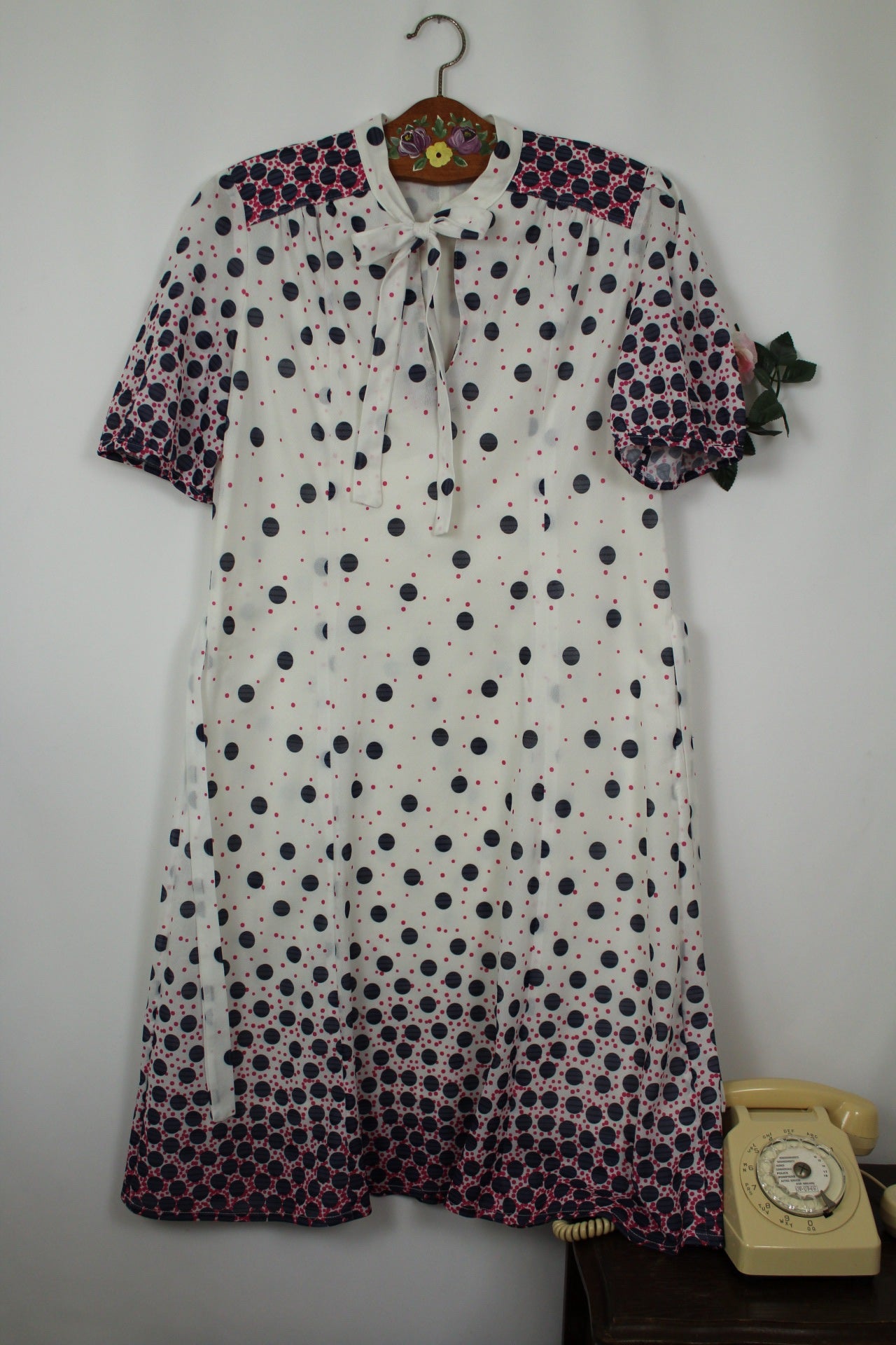 🌸🍒Robe vintage 70/80's col lavallière pois graphiques avec effet dégradé - Taille 40 - petit 42🍒🌸
