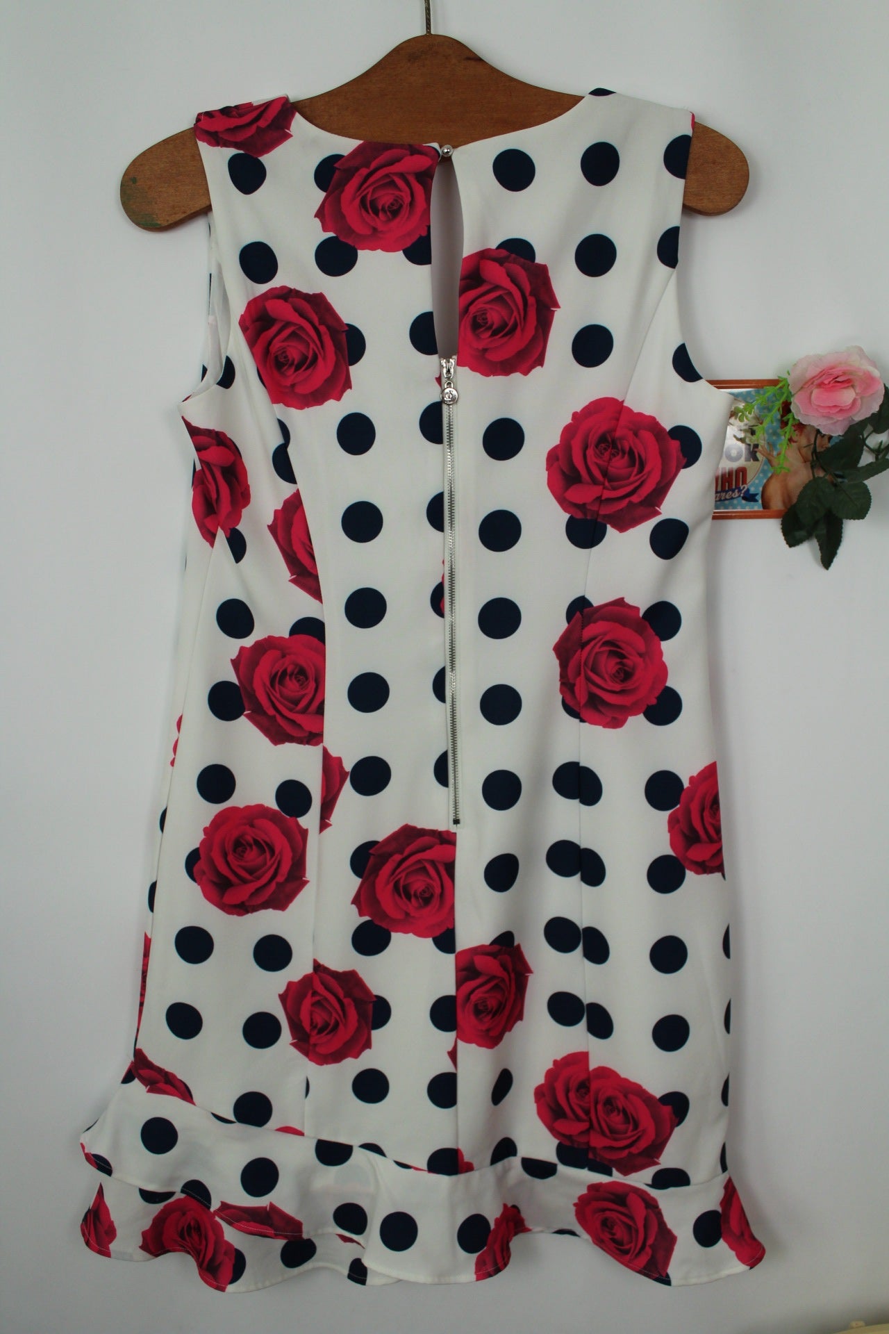 🌸🍒Robe rockabilly/pin-up pois marines & roses fuchsia - Jus d'Orange - Taille 38🍒🌸