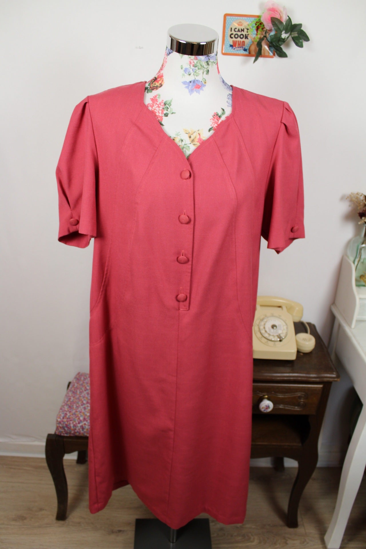 🌸🍒Robe vintage rose poudré 80's - coupe ceinturée - Taille 40🍒🌸