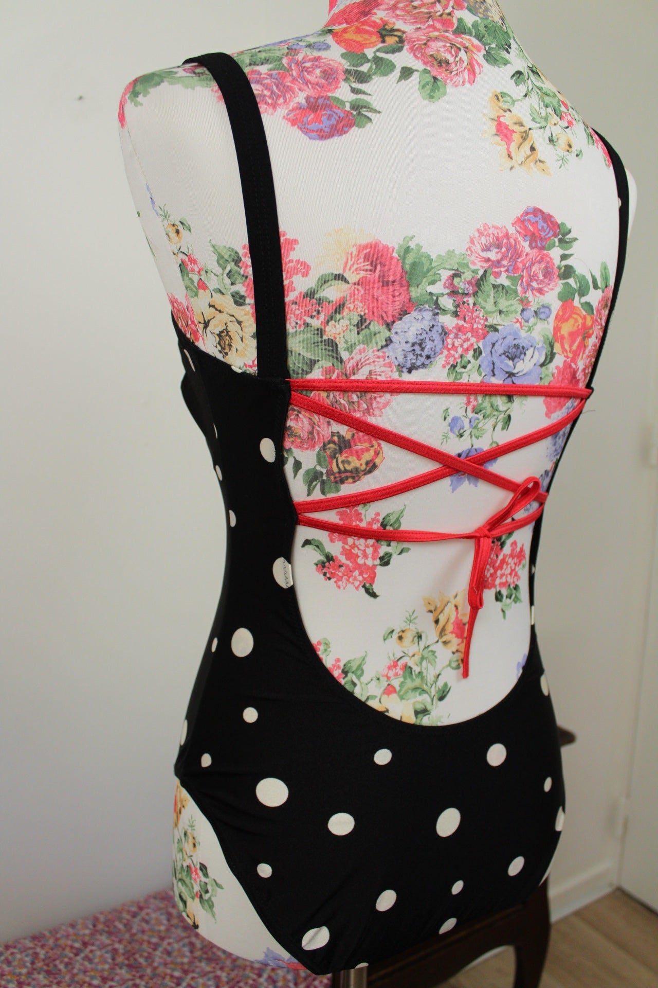 🌸🍒Maillot de bain vintage 80/90's pois & laçage style pin-up - Taille 38🍒🌸
