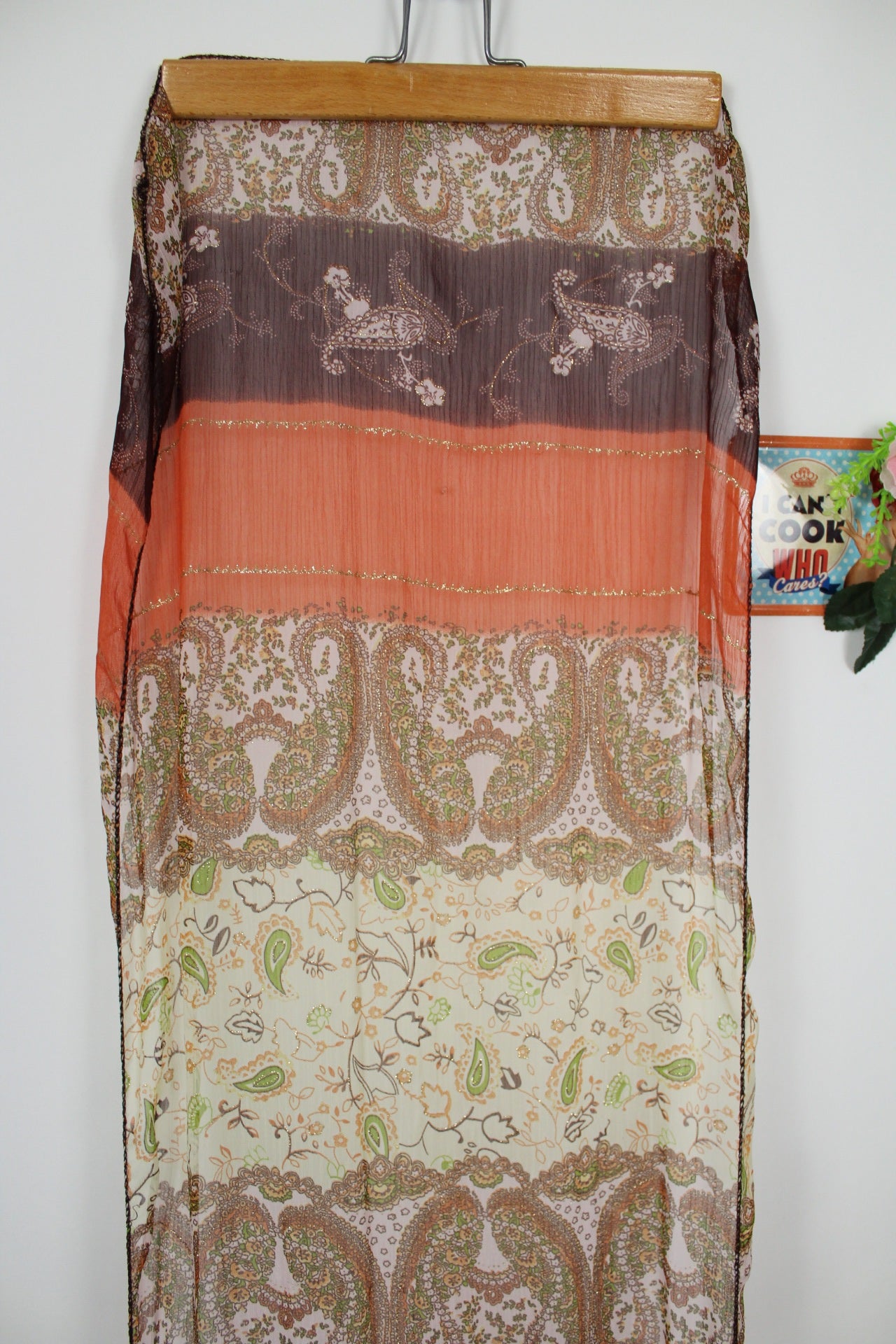 🌸🍒Long foulard coloré paisley fleuri & dorures🍒🌸