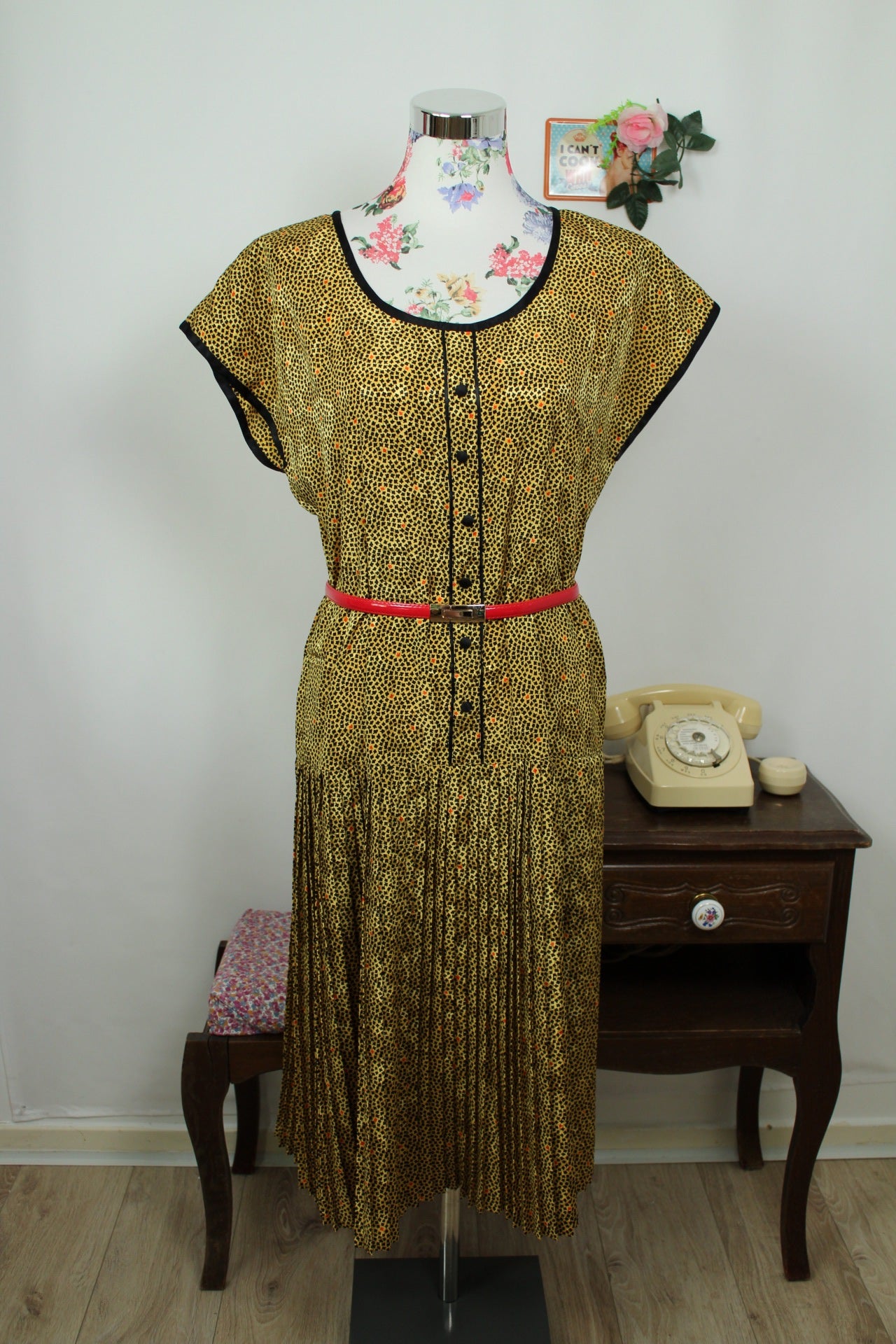 🌸🍒Robe vintage 80's petites fleurs & fleurs satinées jacquard - Taille 40/42🍒🌸