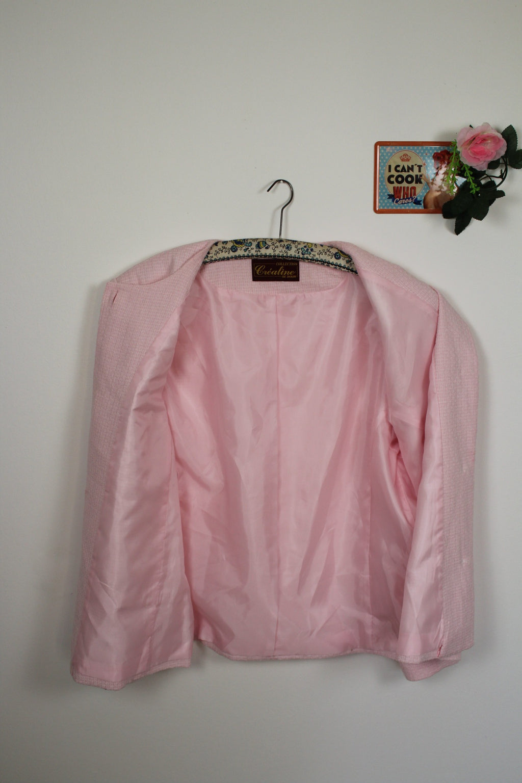 🌸 Ensemble jupe + veste preppy vintage 80's rose poudré - perles nacrées & boutons dorés🍒