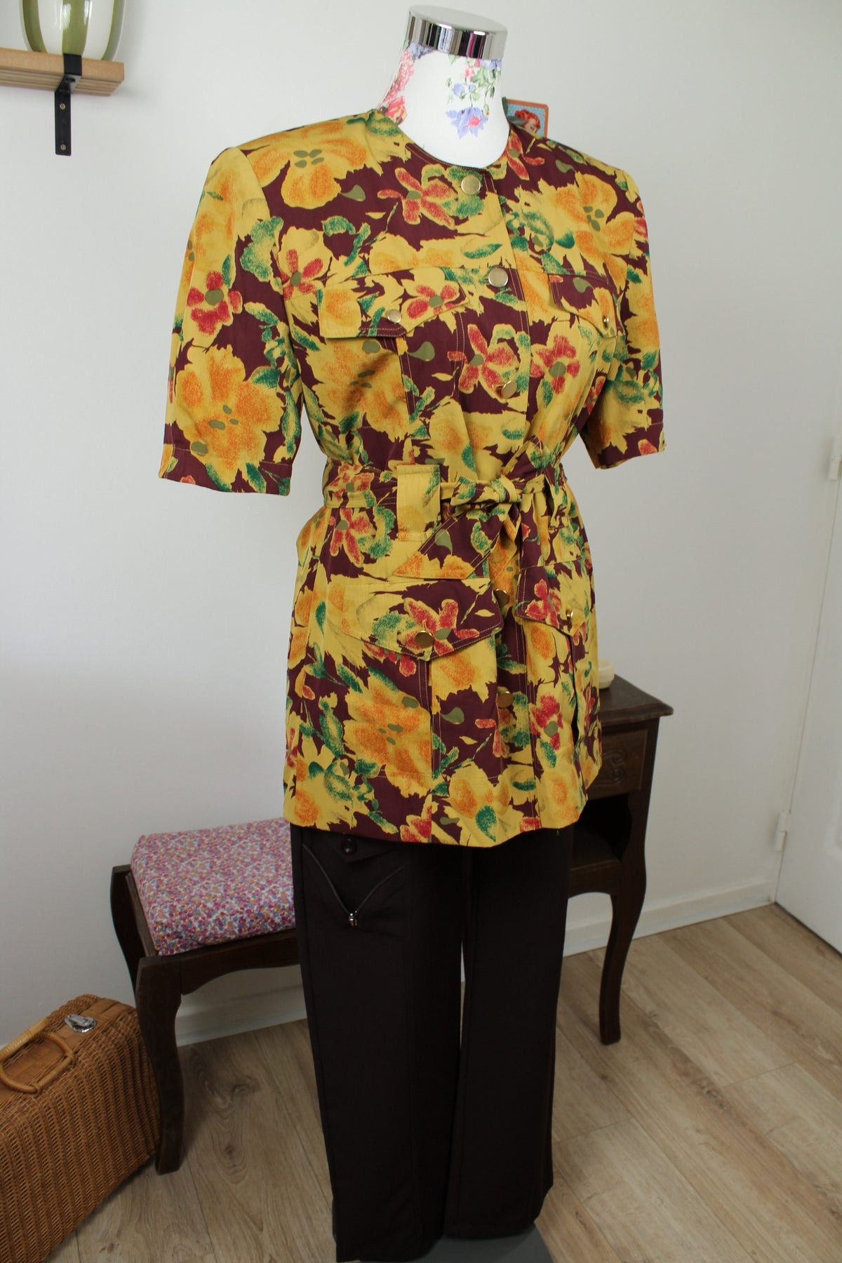 Blouse veste vintage années 80 fleurs d'automne - Betty Barclay Taille 40