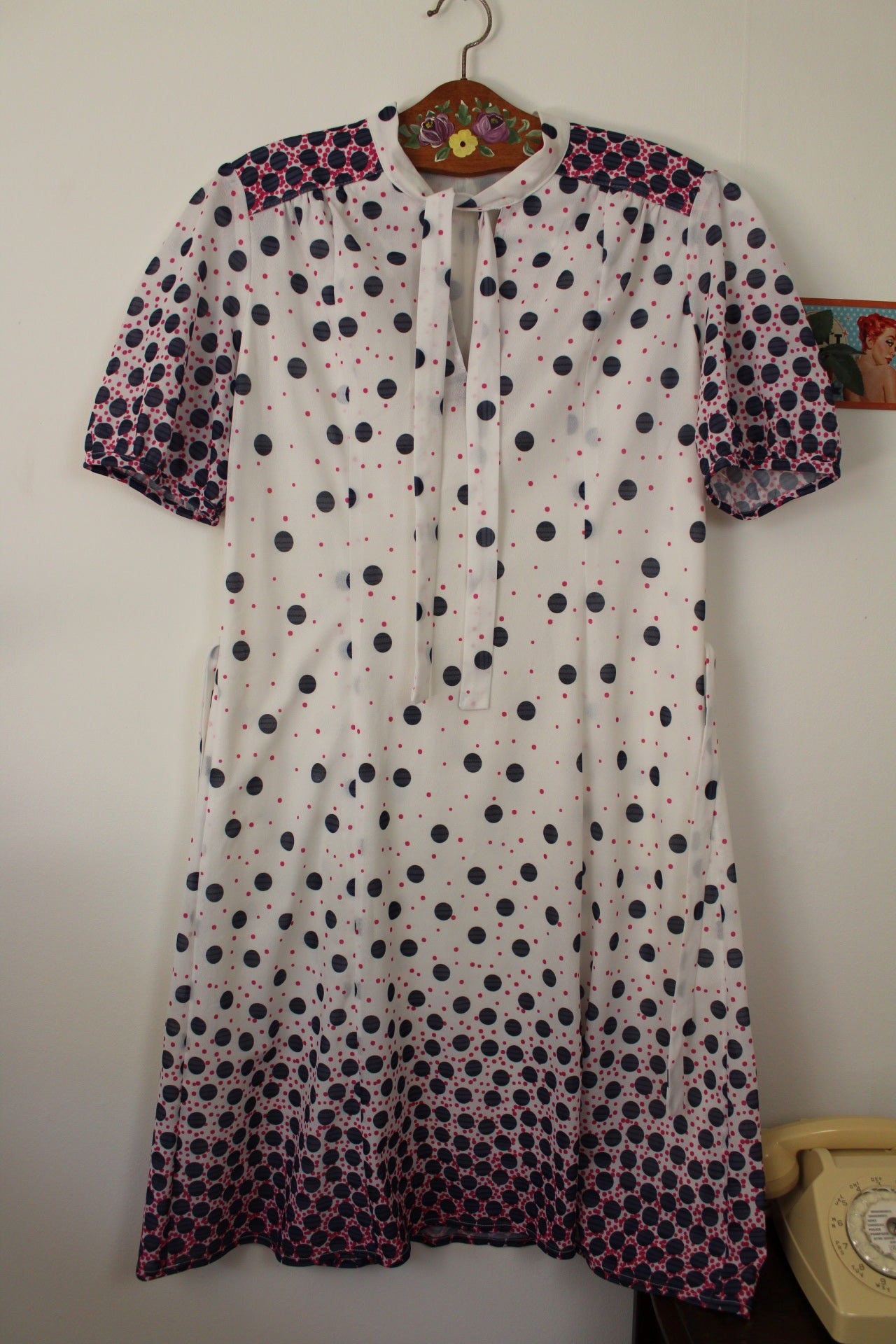 🌸🍒Robe vintage 70/80's col lavallière pois graphiques avec effet dégradé - Taille 40 - petit 42🍒🌸