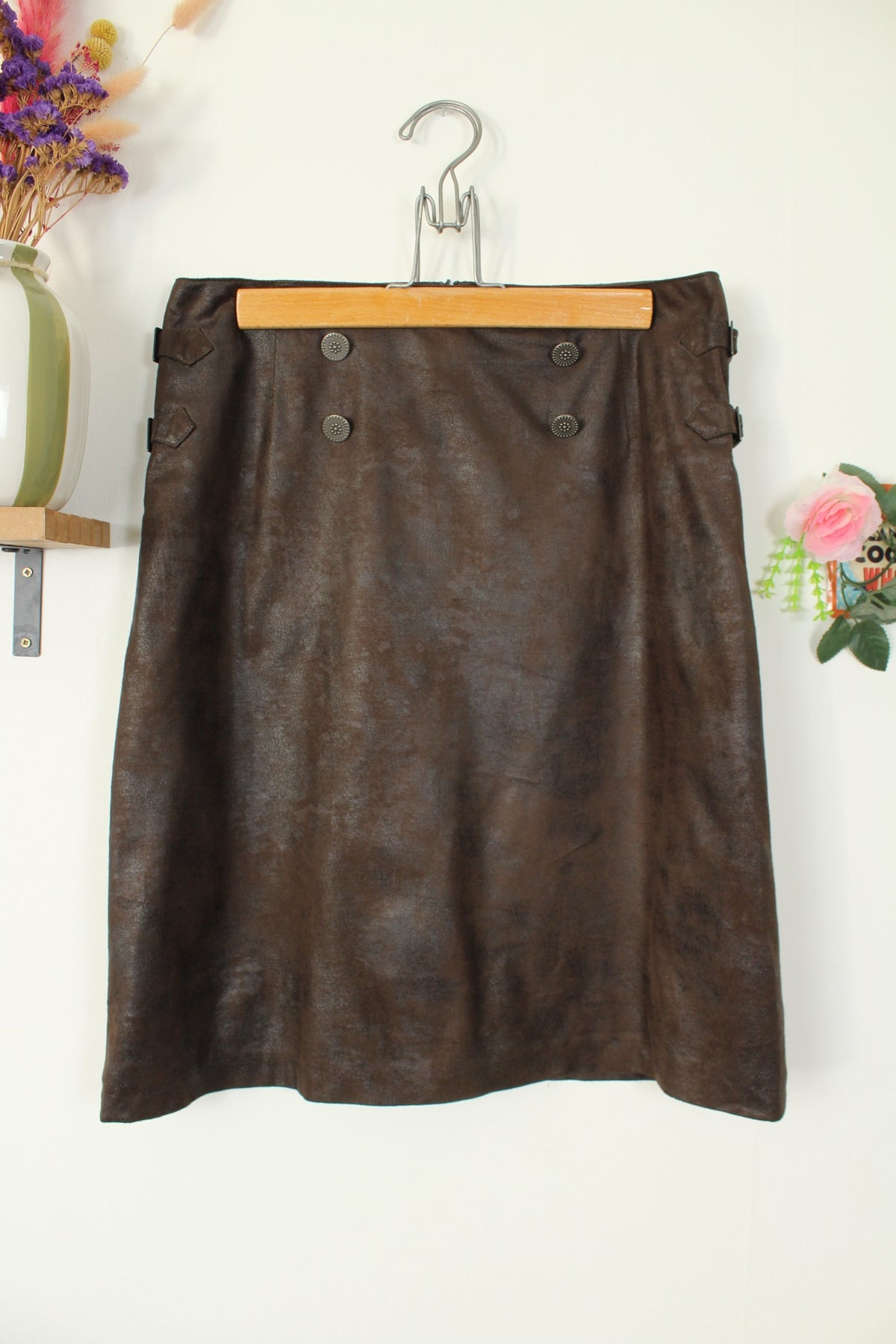 Jupe vintage années 90/2000 Julie Guerlande marron effet daim texturé oldschool - Taille 40