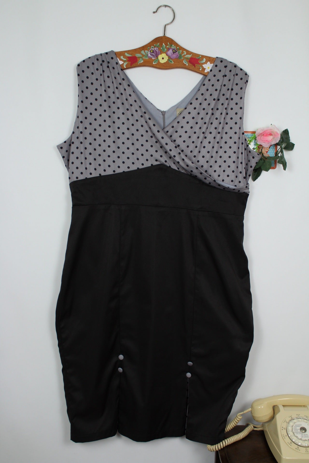 🌸🍒Robe rétro Lindy Bop crayon fendue à pois style pin-up/rockabilly - Taille 46/48🍒🌸