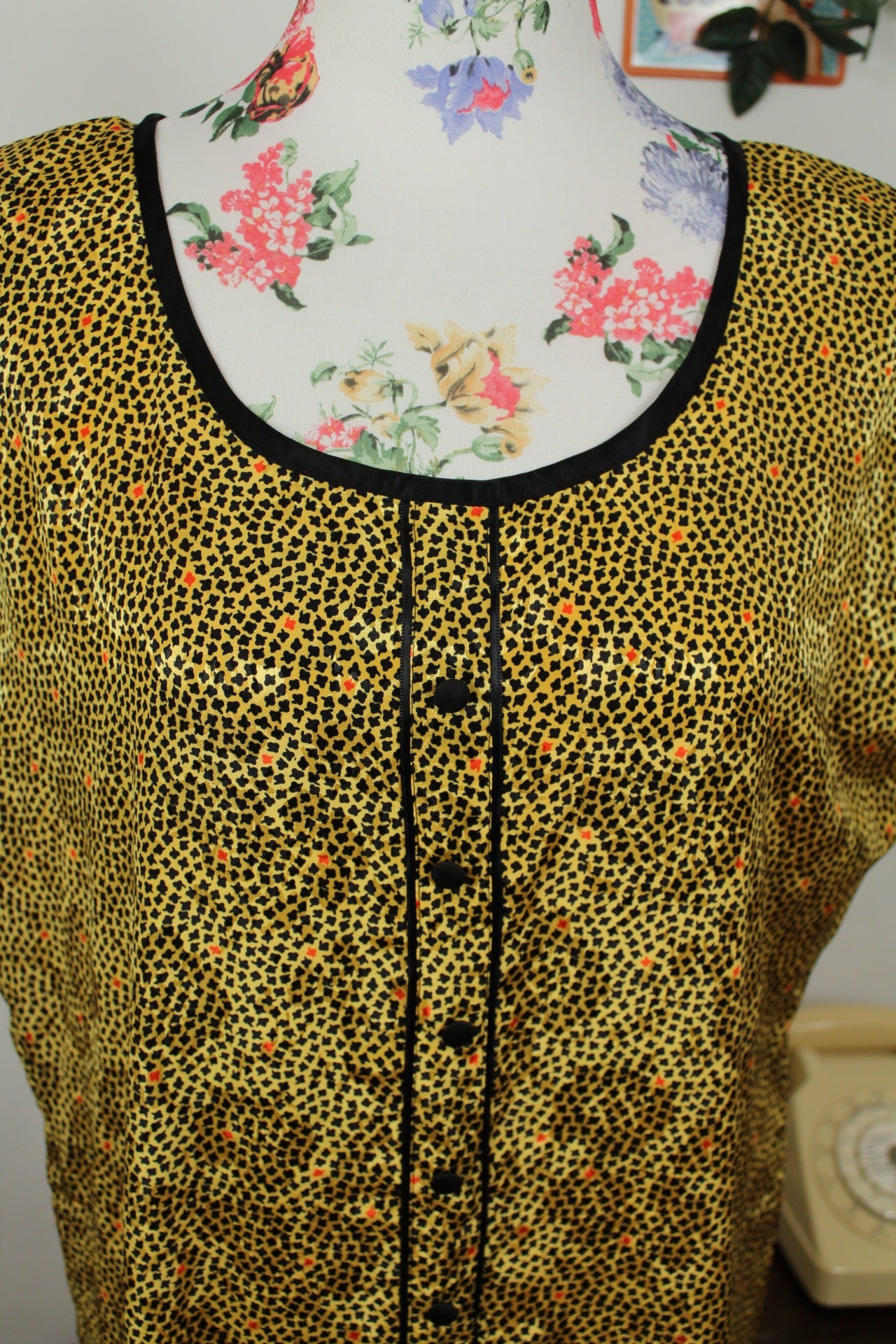 🌸🍒Robe vintage 80's petites fleurs & fleurs satinées jacquard - Taille 40/42🍒🌸